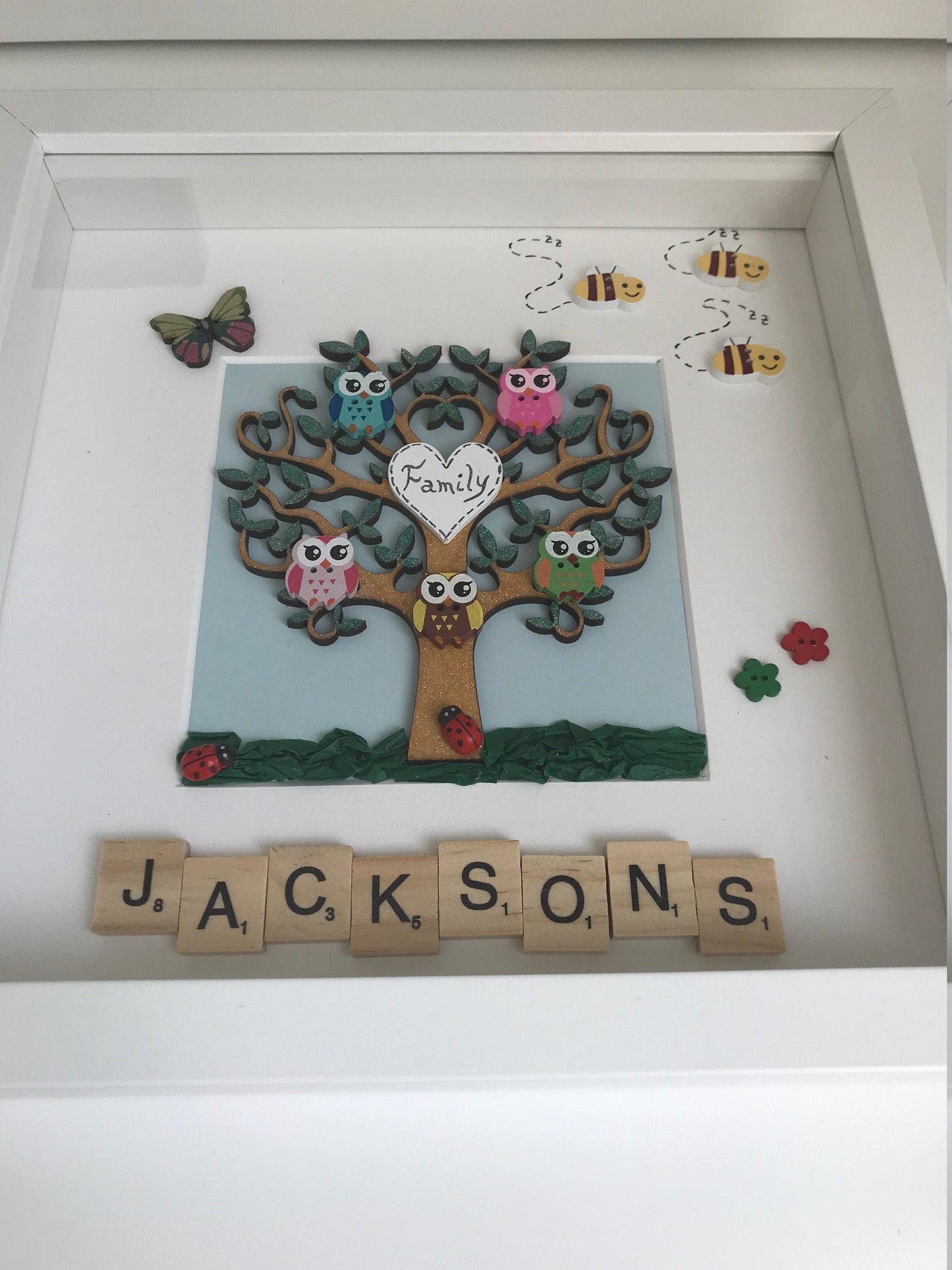 Personalised Family Tree Box Frame, Scrabble Family Box Frame, Personalised Family Gifts,