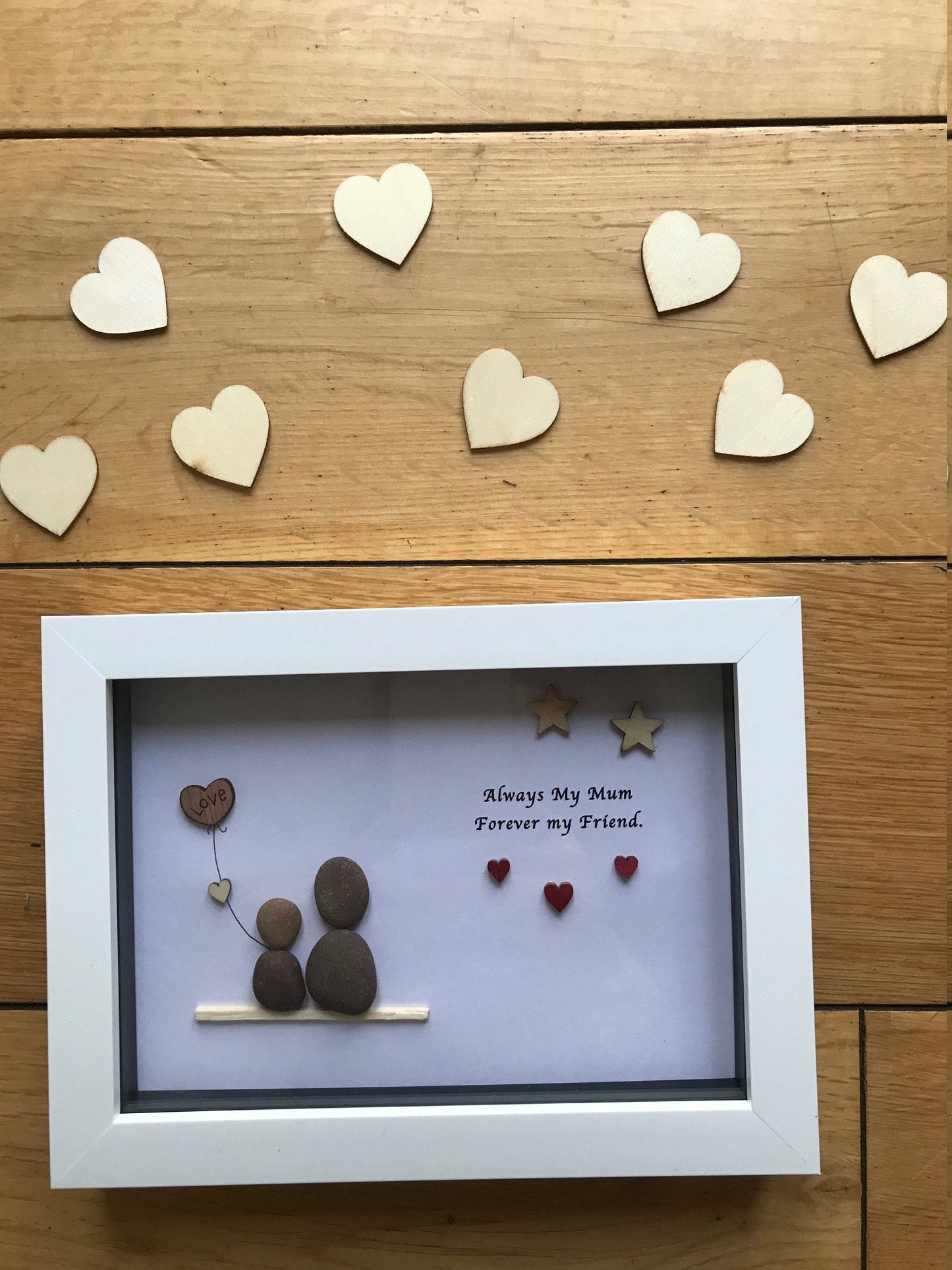Personalised Family Mother & Daughter Pebble Picture, Mother's Day Pebble Art, Unique Pebble Gift for Mom, Mother's Day Pebble Gift
