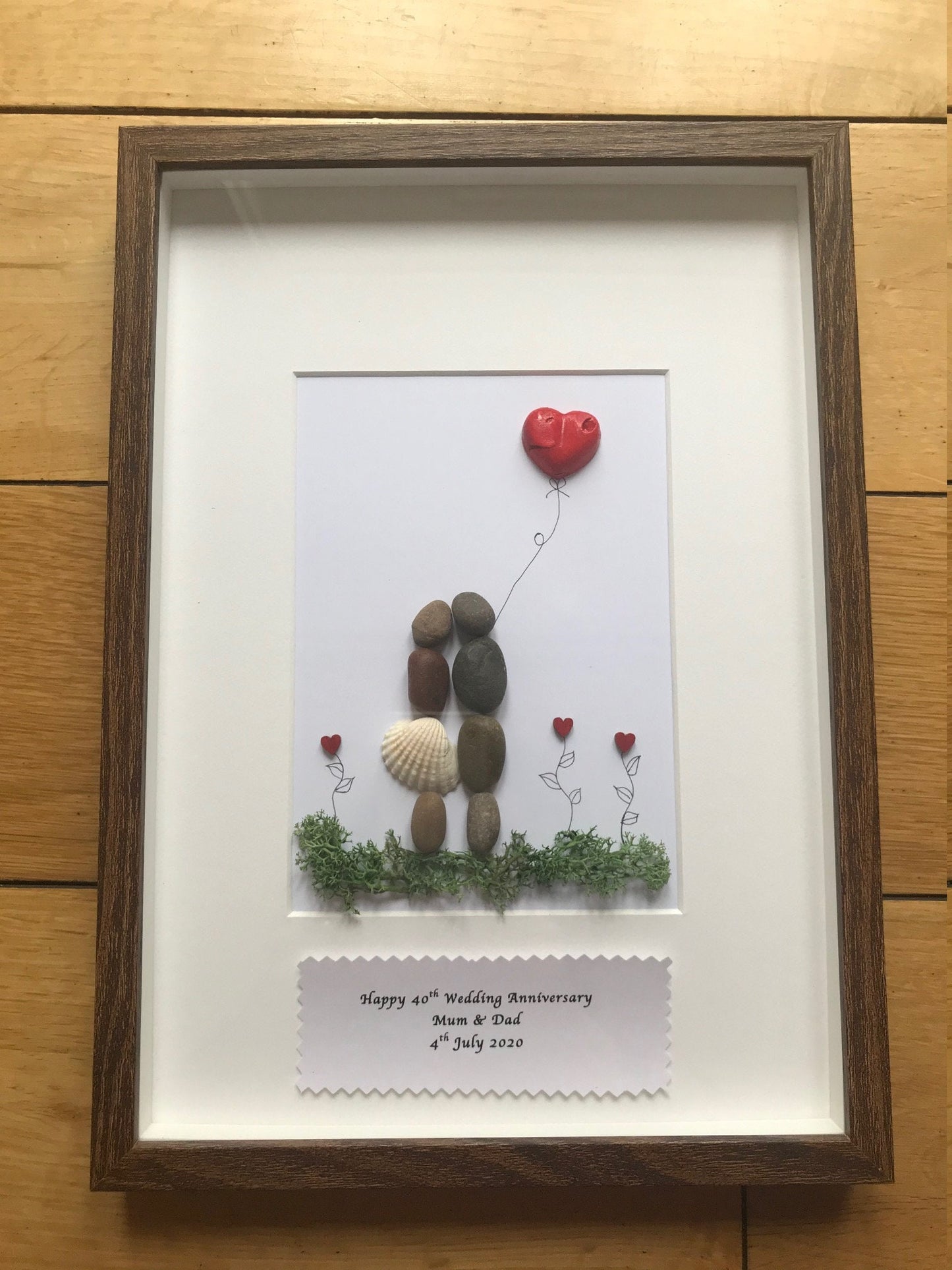 Ruby Wedding Anniversary Picture, Ruby Gift Pebble Picture, Personalised 40th Anniversary Gift, 40th Wedding Anniversary Picture
