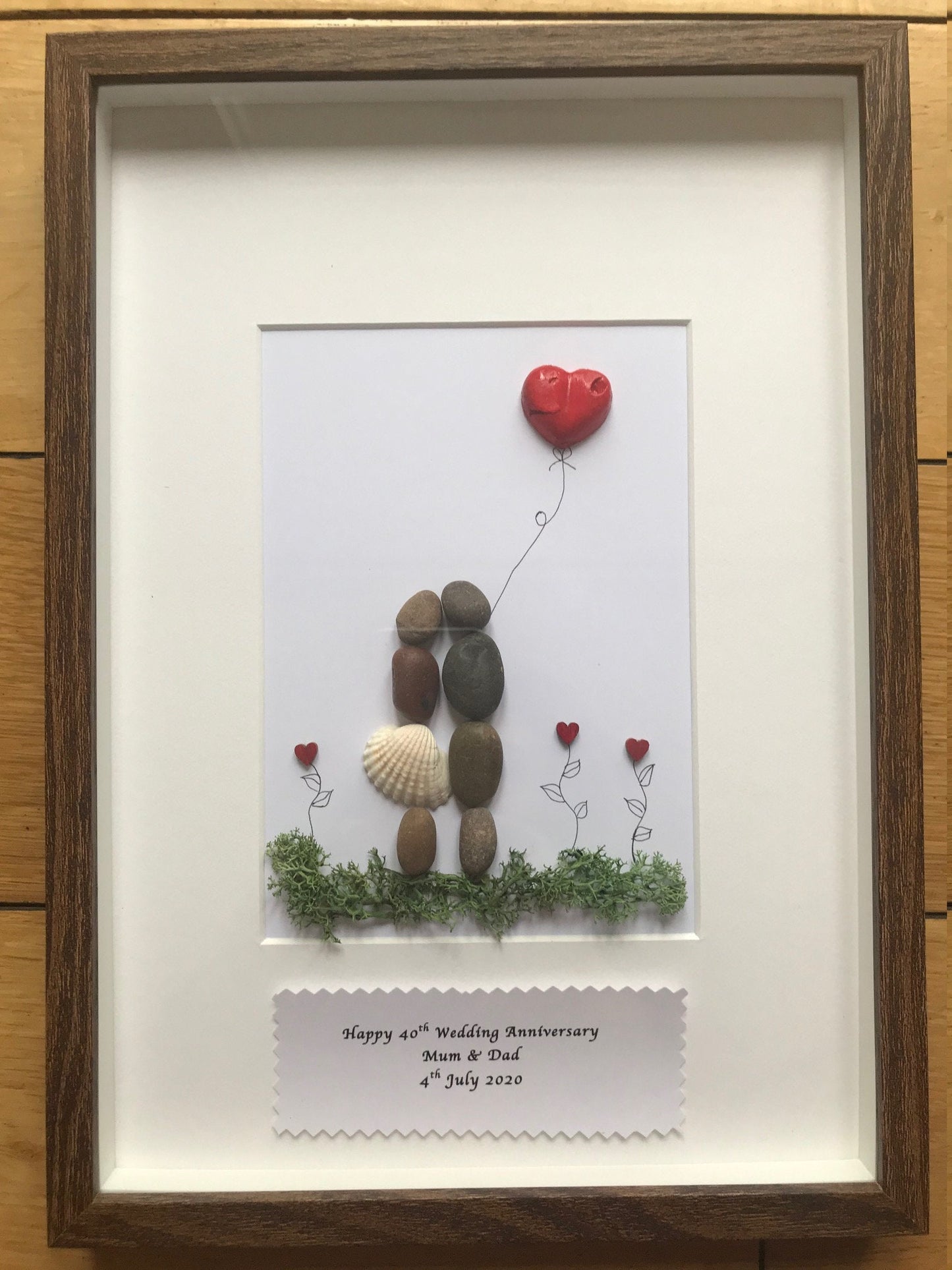 Ruby Wedding Anniversary Picture, Ruby Gift Pebble Picture, Personalised 40th Anniversary Gift, 40th Wedding Anniversary Picture