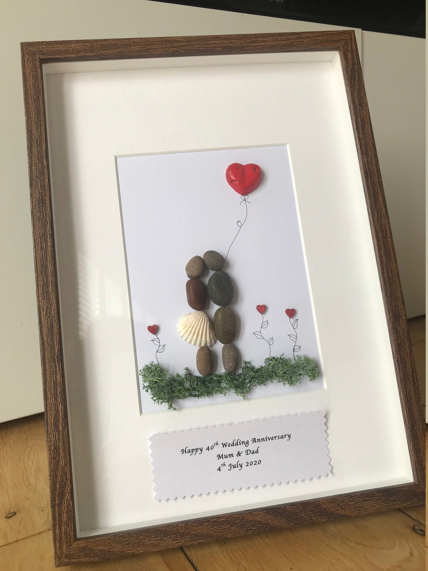 Ruby Wedding Anniversary Picture, Ruby Gift Pebble Picture, Personalised 40th Anniversary Gift, 40th Wedding Anniversary Picture