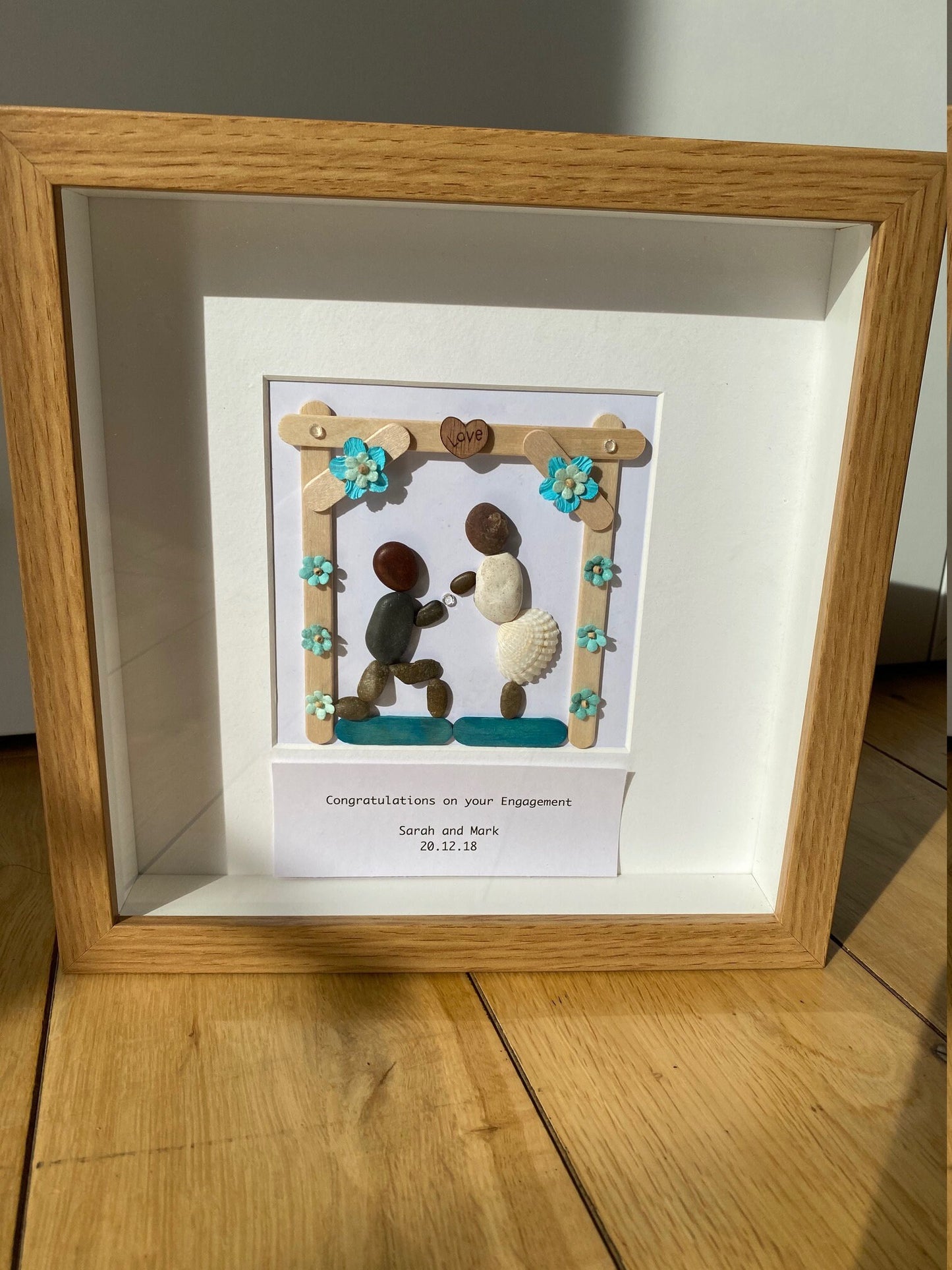 Personalised Engagement Pebble Picture, Unique Engagement Gift, Engagement Pebble Art, Pebble Picture for Engaged Couple, Family Pebble Art