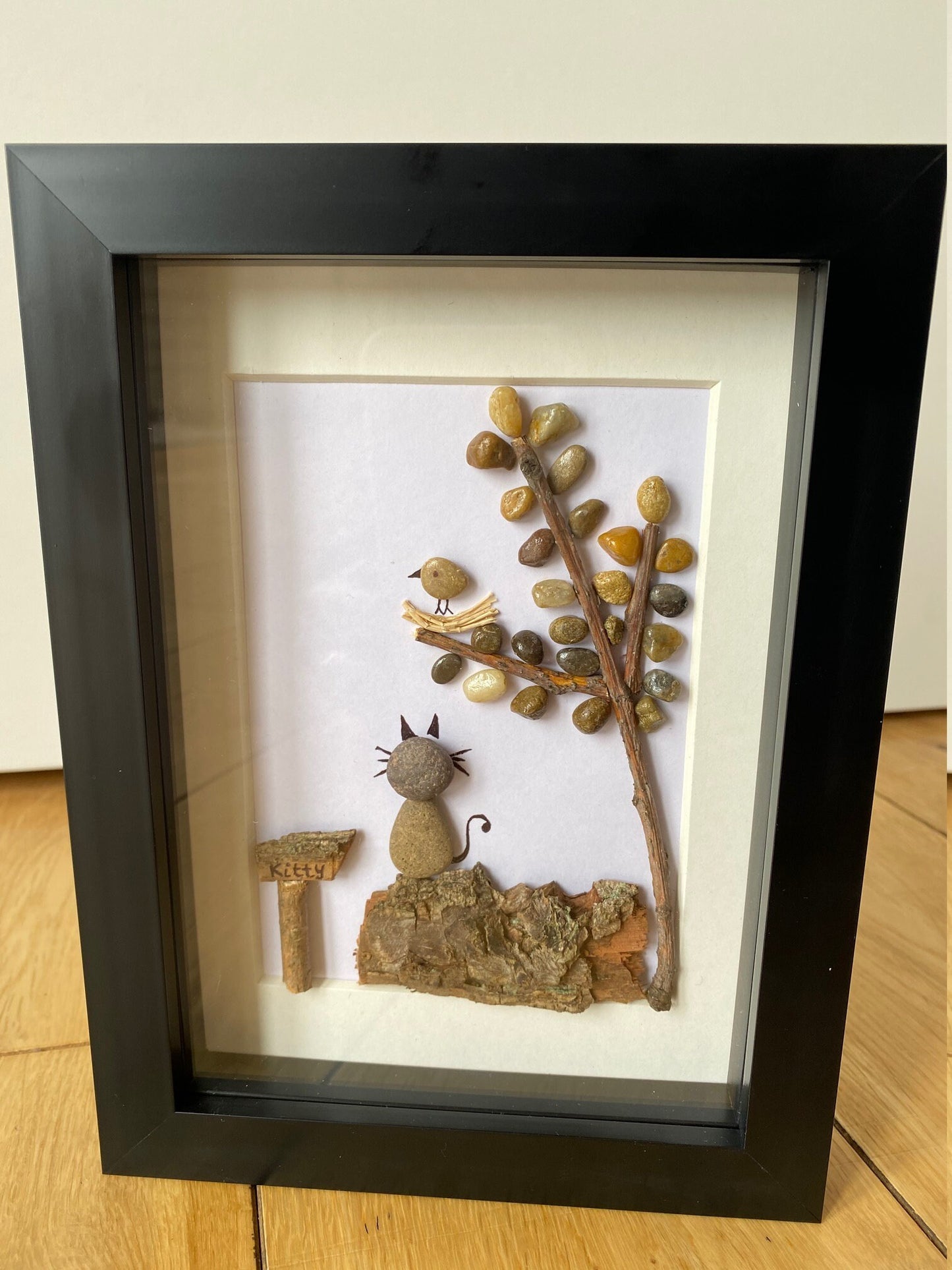 Cat Memorial Gift, Pet Memorial Frame, Handmade Pebble Artwork, Pet Gifts,