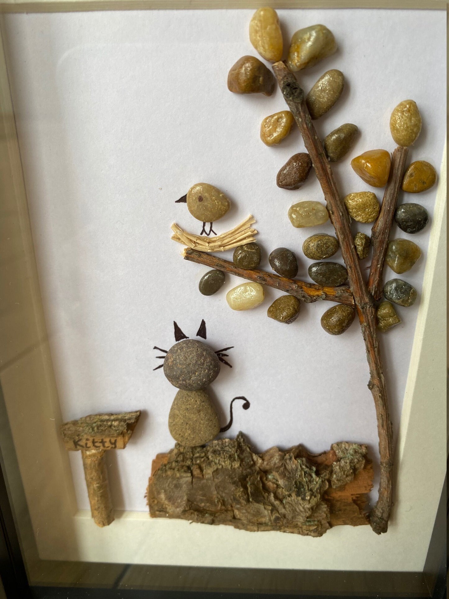 Cat Memorial Gift, Pet Memorial Frame, Handmade Pebble Artwork, Pet Gifts,