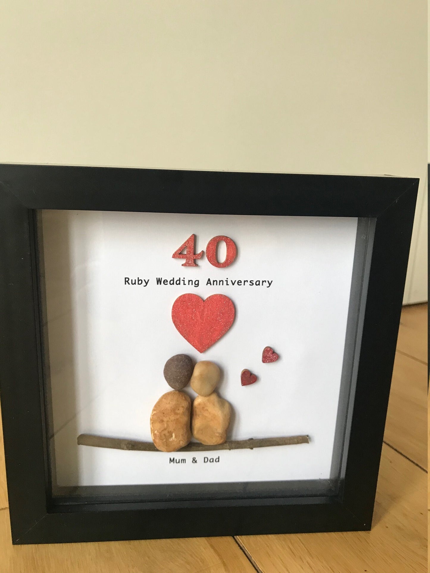 Ruby Wedding Anniversary, 40th Anniversary Gift, Ruby Wedding Anniversary Frame, Pebble Artwork Frame, 40th Anniversary Gift for Mum and Dad