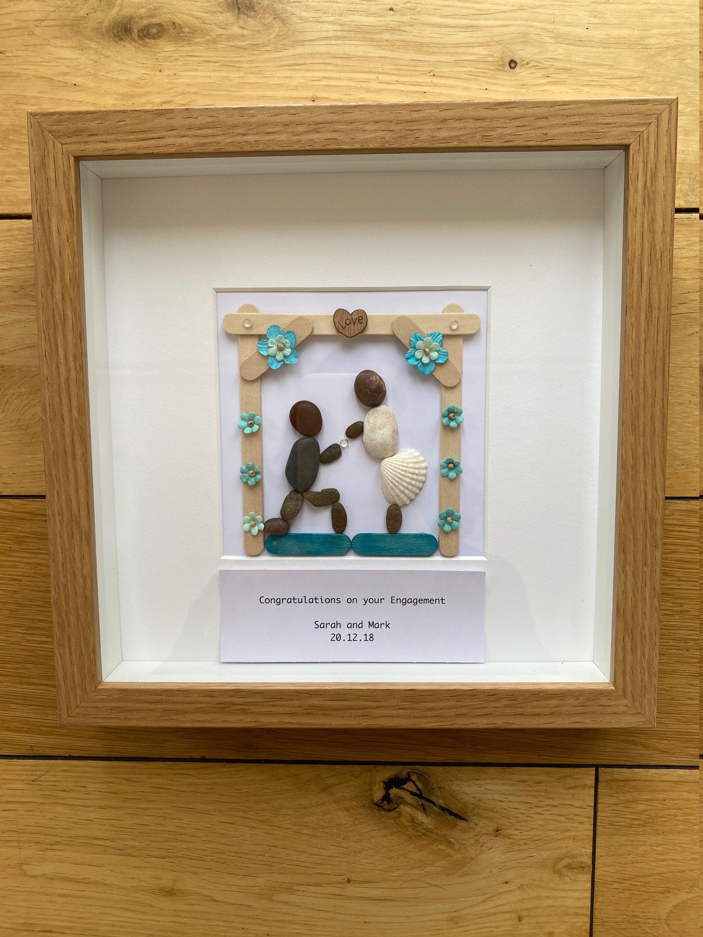 Personalised Engagement Pebble Picture, Unique Engagement Gift, Engagement Pebble Art, Pebble Picture for Engaged Couple, Family Pebble Art