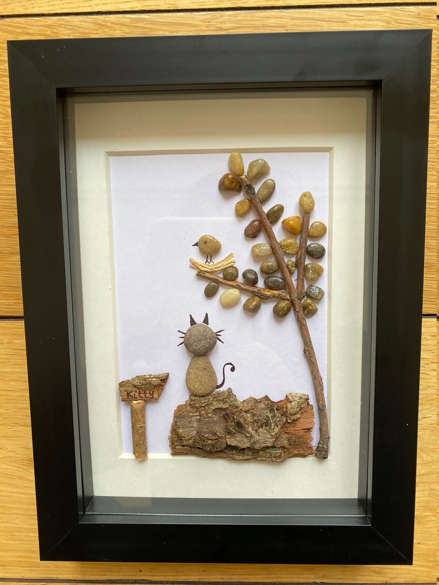 Cat Memorial Gift, Pet Memorial Frame, Handmade Pebble Artwork, Pet Gifts,