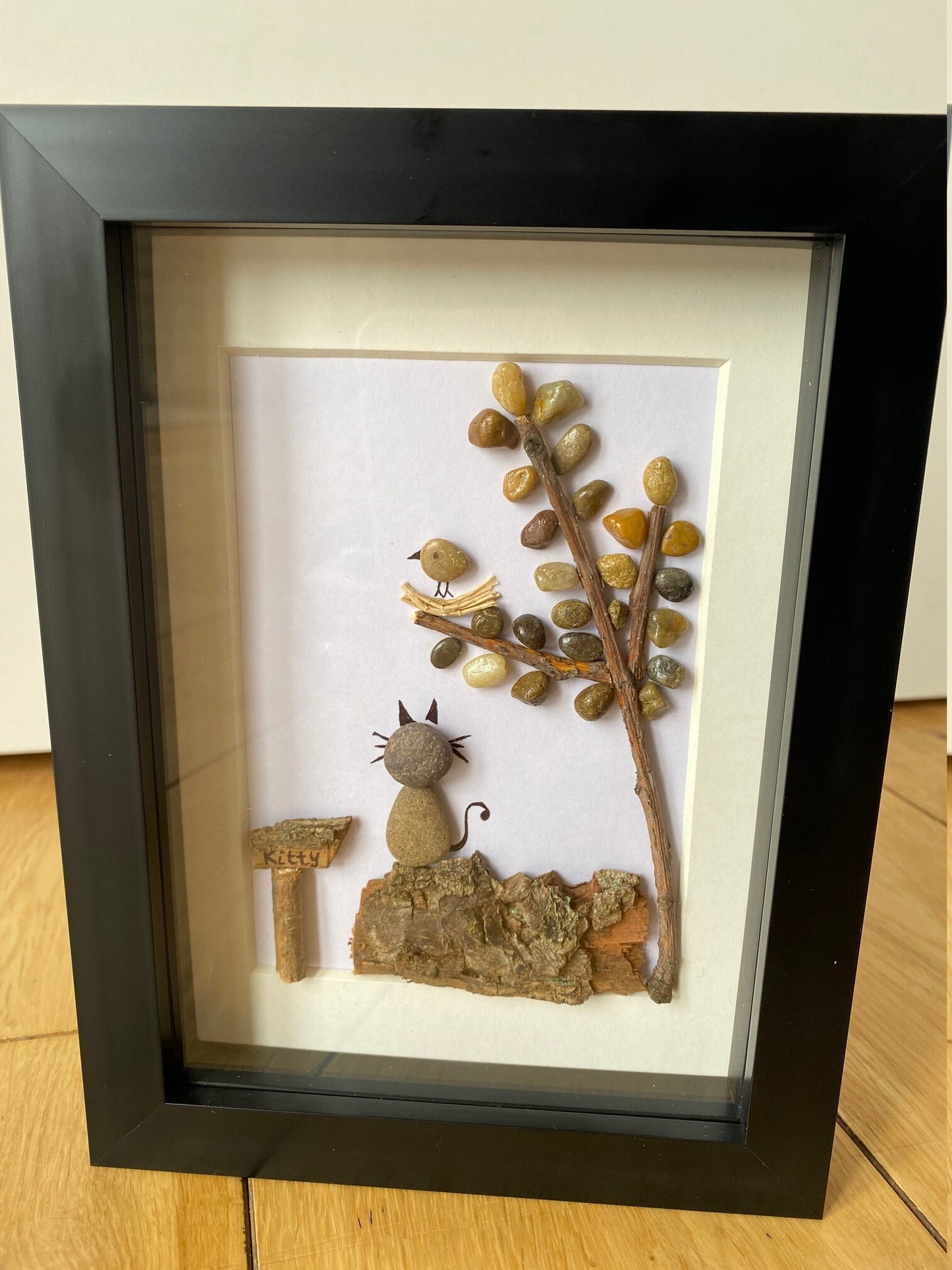 Cat Memorial Gift, Pet Memorial Frame, Handmade Pebble Artwork, Pet Gifts,