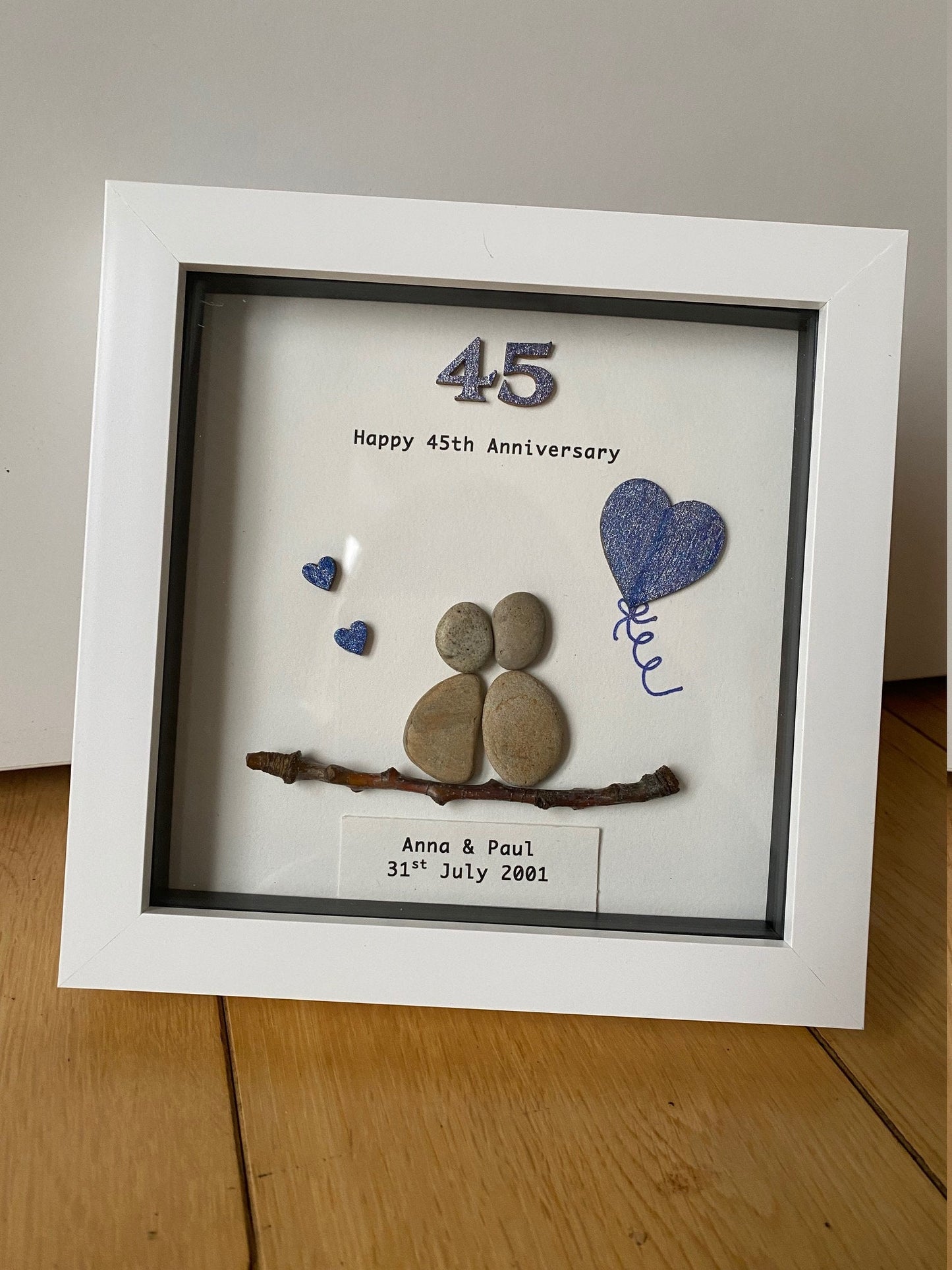 Sapphire Wedding Anniversary Pebble Artwork Frame, 45th Wedding Anniversary Gift, Sapphire Anniversary Presents,