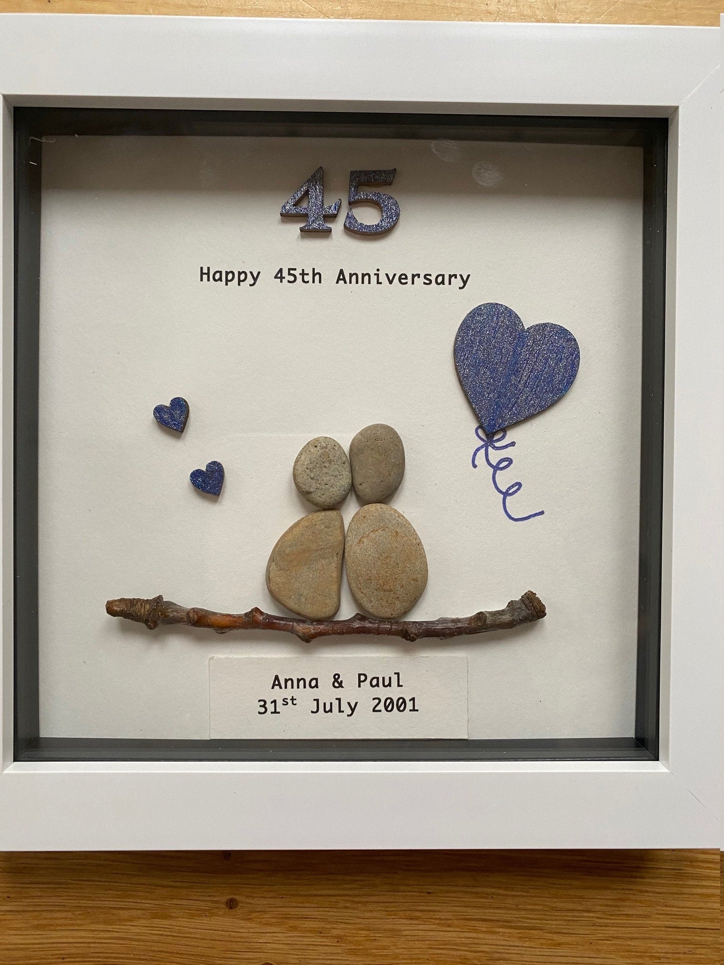 Sapphire Wedding Anniversary Pebble Artwork Frame, 45th Wedding Anniversary Gift, Sapphire Anniversary Presents,