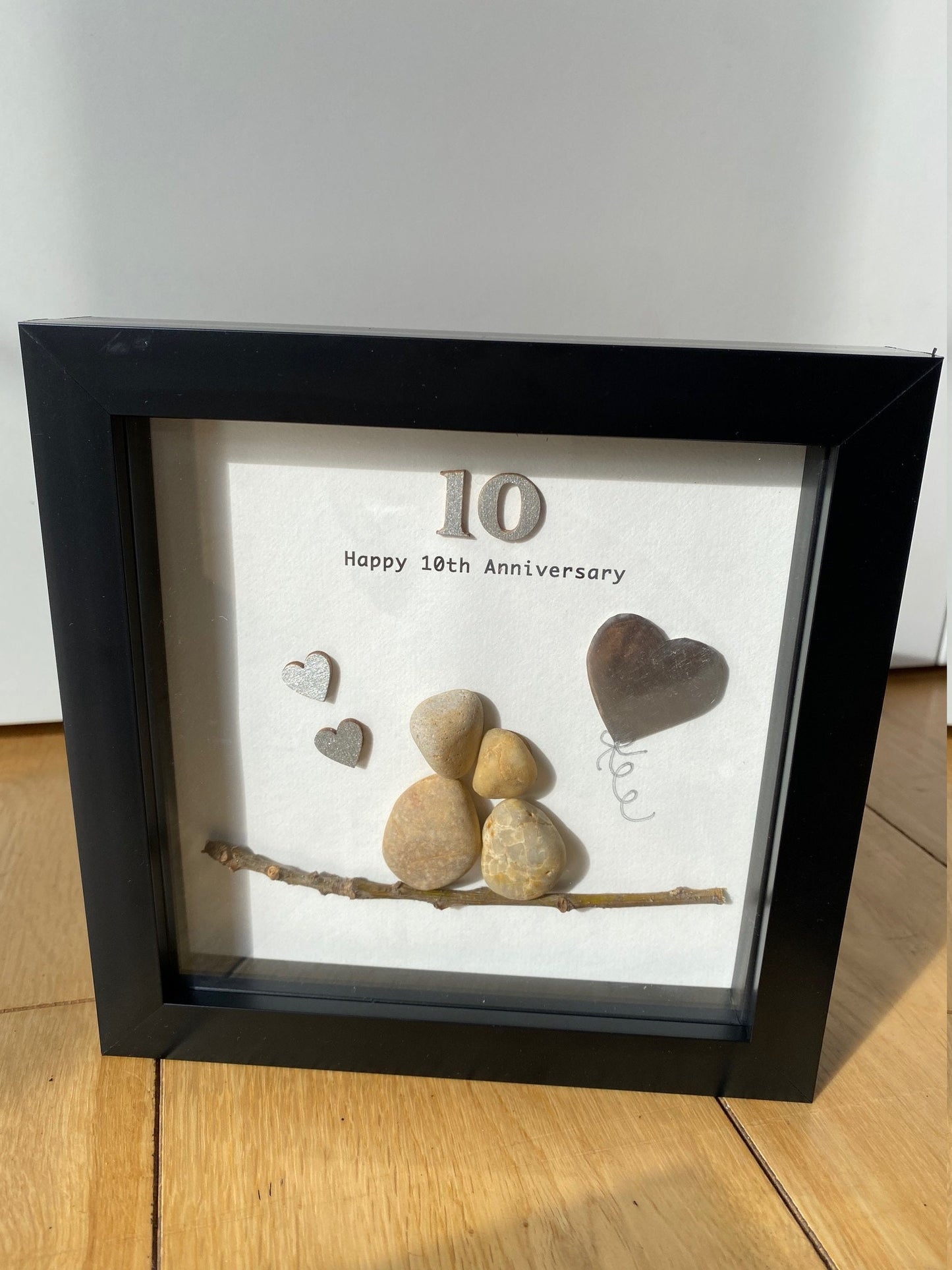 10th Wedding Anniversary Pebble Artwork Frame, Tin Wedding Anniversary Gift, Personalised Wedding Gifts