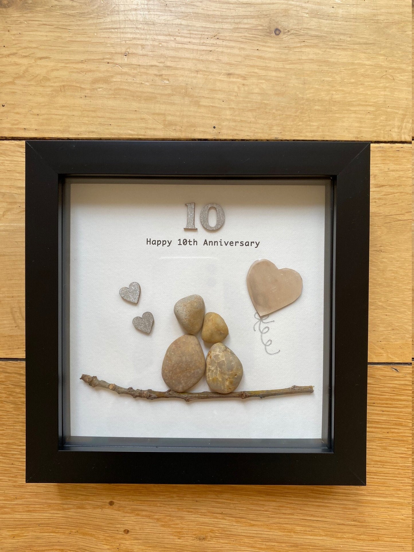 10th Wedding Anniversary Pebble Artwork Frame, Tin Wedding Anniversary Gift, Personalised Wedding Gifts