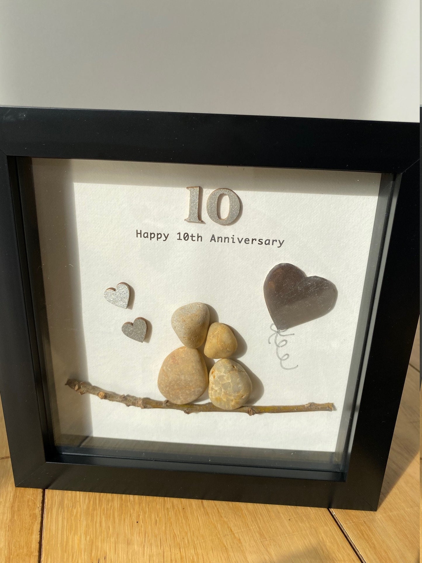 10th Wedding Anniversary Pebble Artwork Frame, Tin Wedding Anniversary Gift, Personalised Wedding Gifts