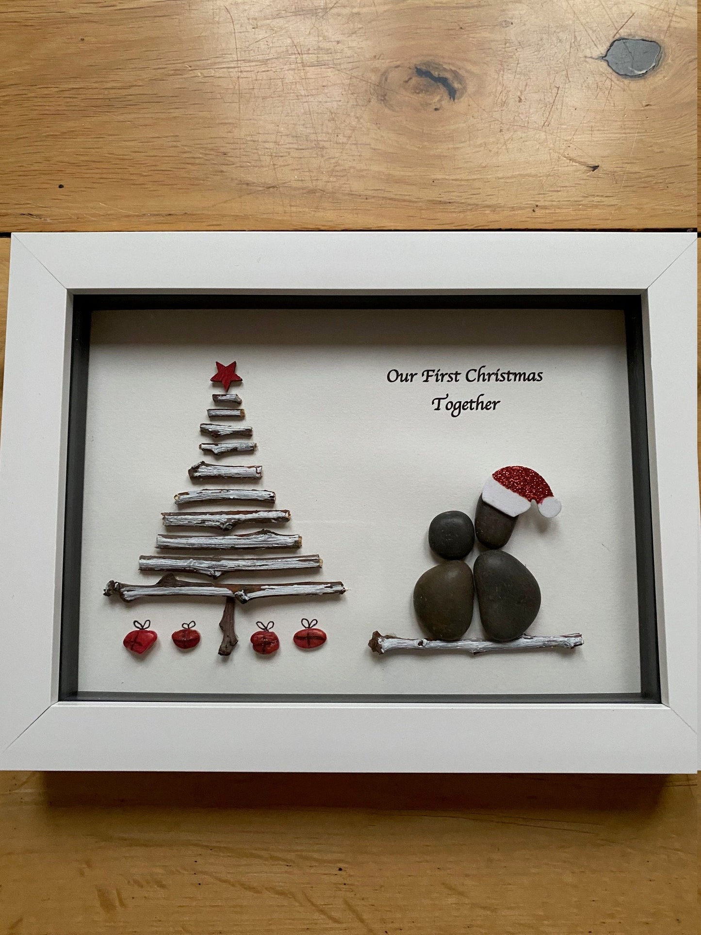Personalised First Christmas Together Pebble Picture, Christmas Wall Decoration, Christmas Pebble Artwork Gift, Xmas Decoration for Husband