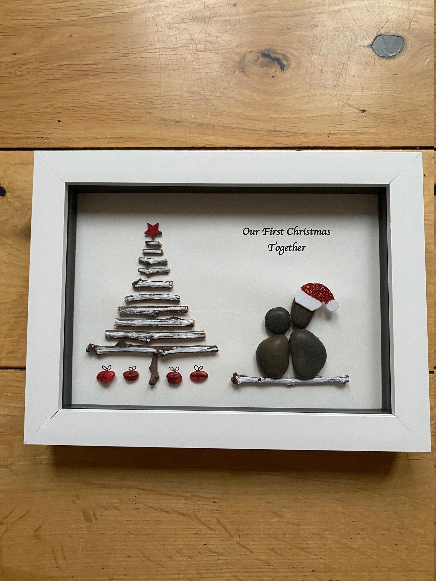 Personalised First Christmas Together Pebble Picture, Christmas Wall Decoration, Christmas Pebble Artwork Gift, Xmas Decoration for Husband