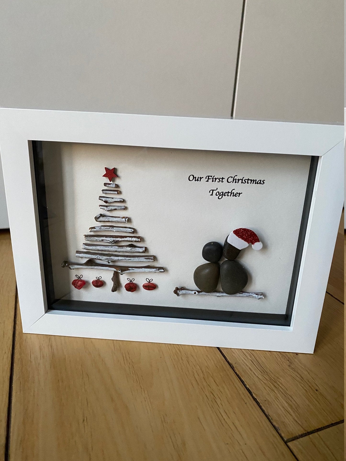 Personalised First Christmas Together Pebble Picture, Christmas Wall Decoration, Christmas Pebble Artwork Gift, Xmas Decoration for Husband