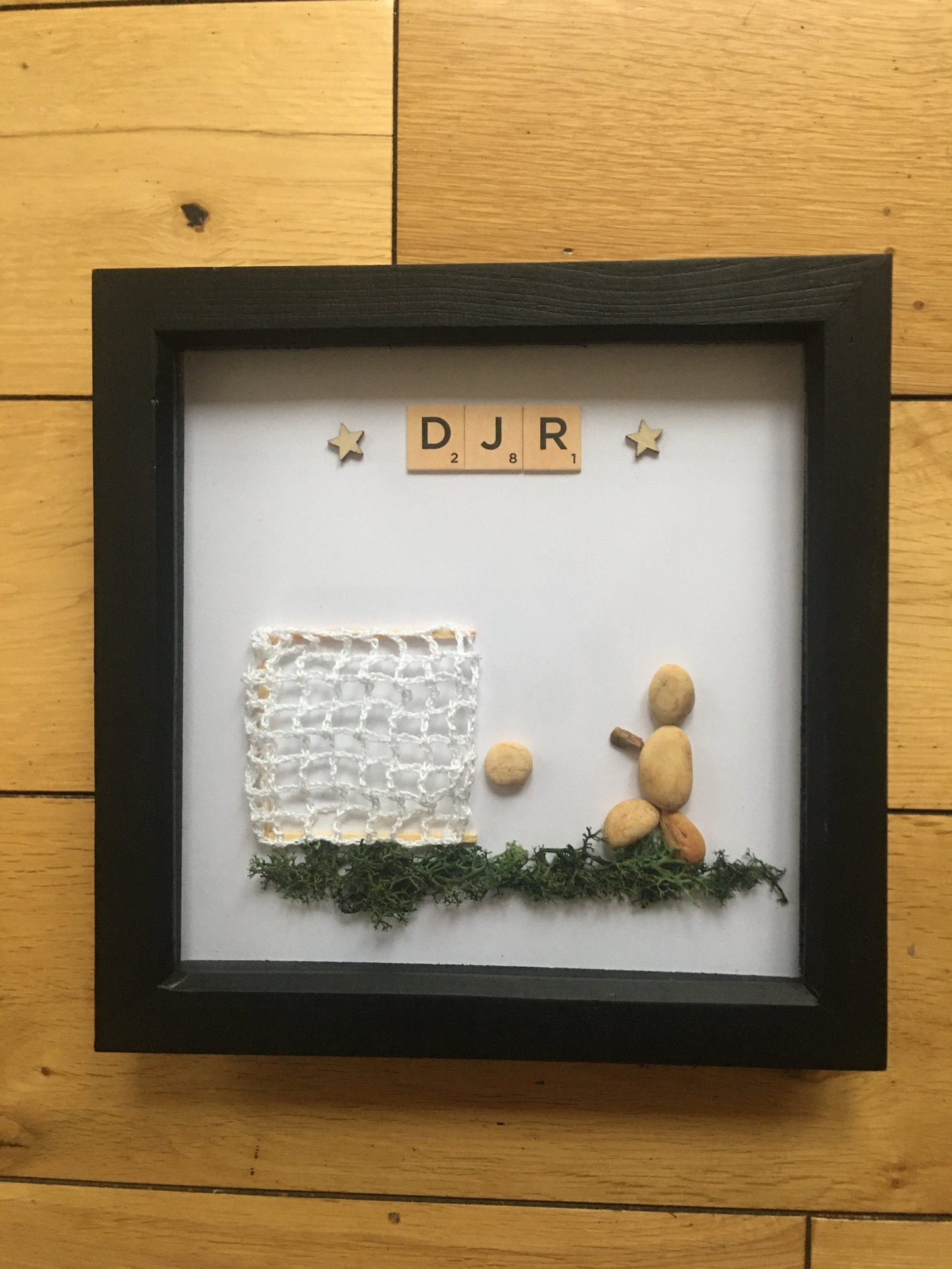 Football Pebble Artwork Frame, Personalised Football Artwork, Handmade Personalised Football Wall Hanging, Football Mural