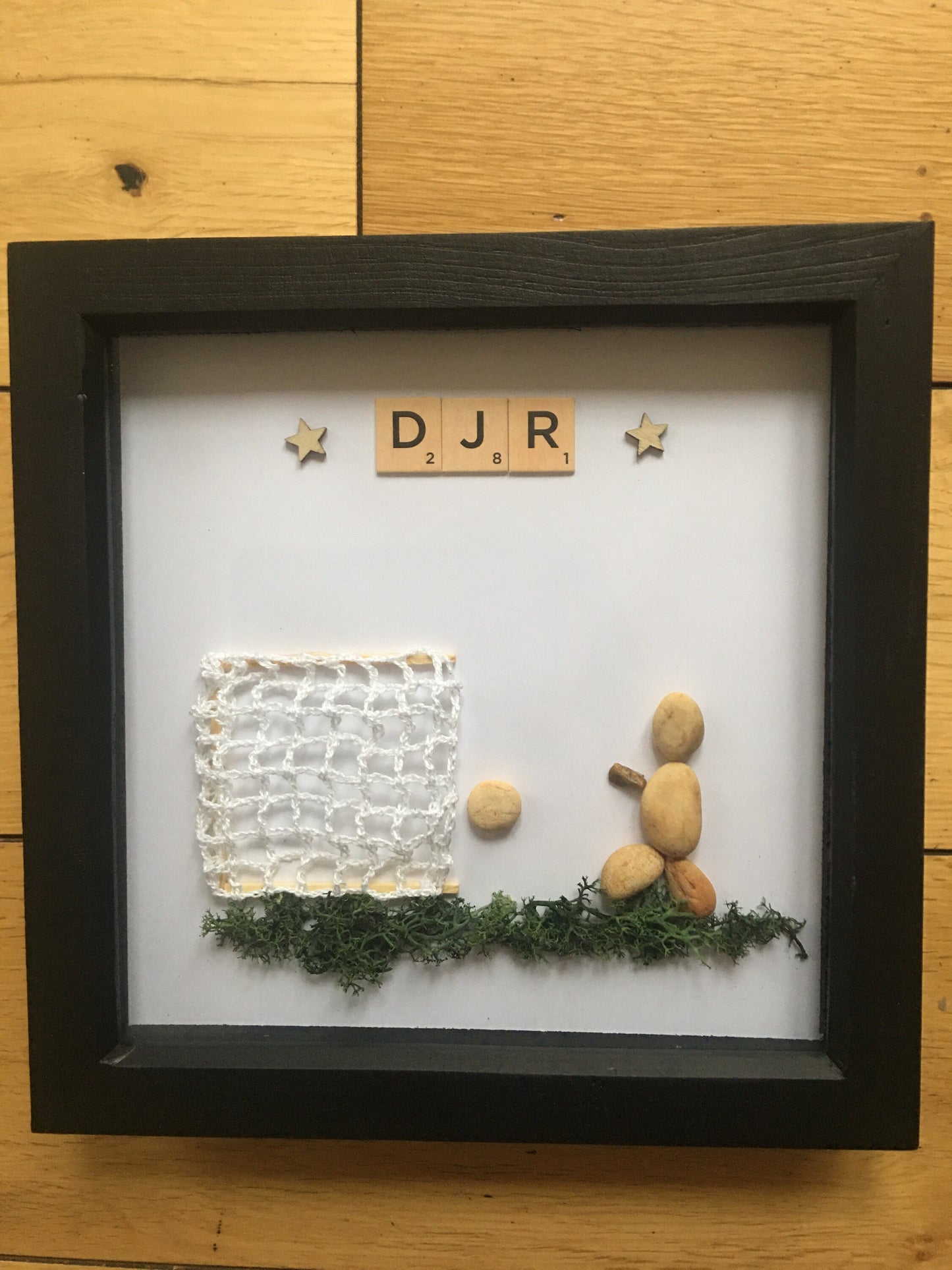 Football Pebble Artwork Frame, Personalised Football Artwork, Handmade Personalised Football Wall Hanging, Football Mural