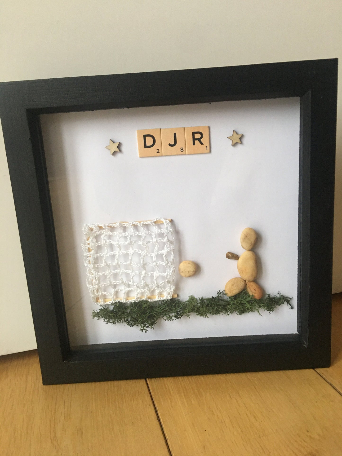 Football Pebble Artwork Frame, Personalised Football Artwork, Handmade Personalised Football Wall Hanging, Football Mural