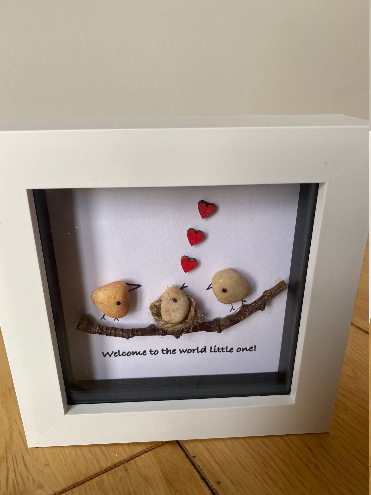 New Baby Pebble Frame, Baby Shower Gift, Personalised Pebble Artwork Frame, Gift for New Parents, Handmade Pebble Frame