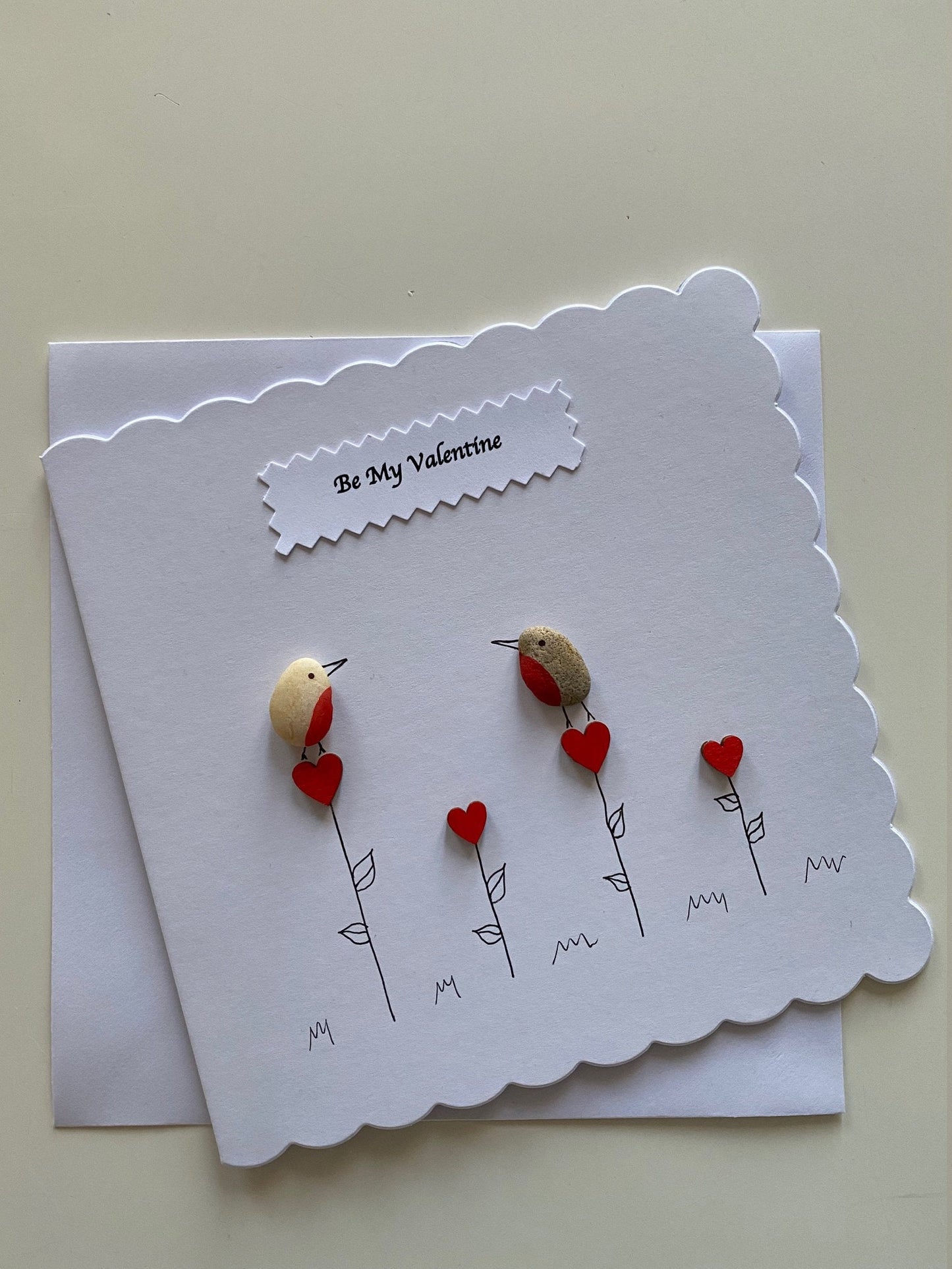 Valentine's Day Handmade Pebble Card, Pebble Artwork Valentine's Card, Personalised Valentine's Card, Be My Valentine Card