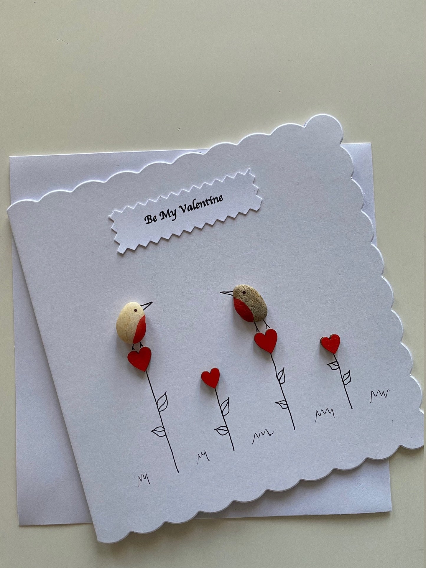 Valentine's Day Handmade Pebble Card, Pebble Artwork Valentine's Card, Personalised Valentine's Card, Be My Valentine Card