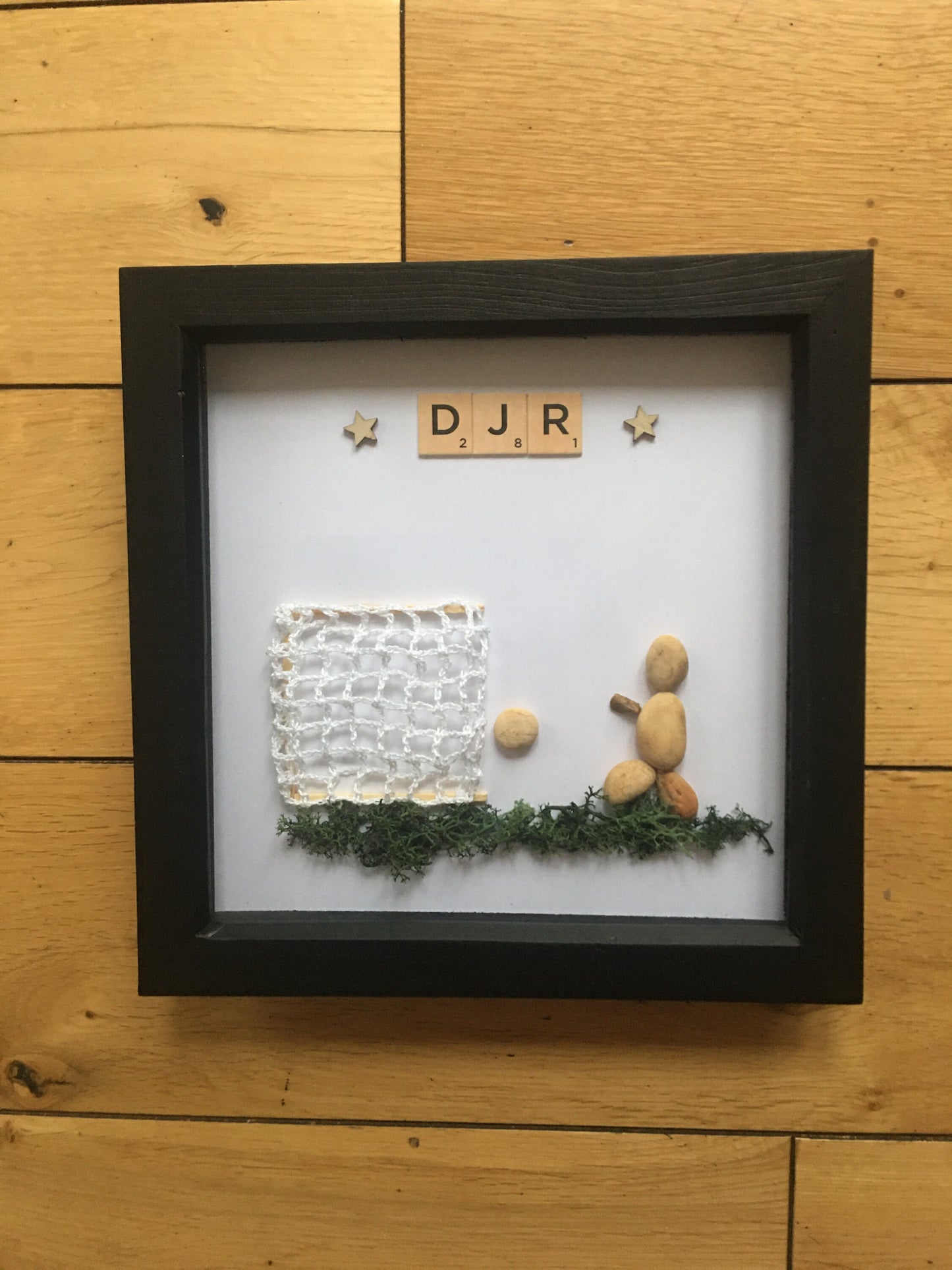 Football Pebble Artwork Frame, Personalised Football Artwork, Handmade Personalised Football Wall Hanging, Football Mural