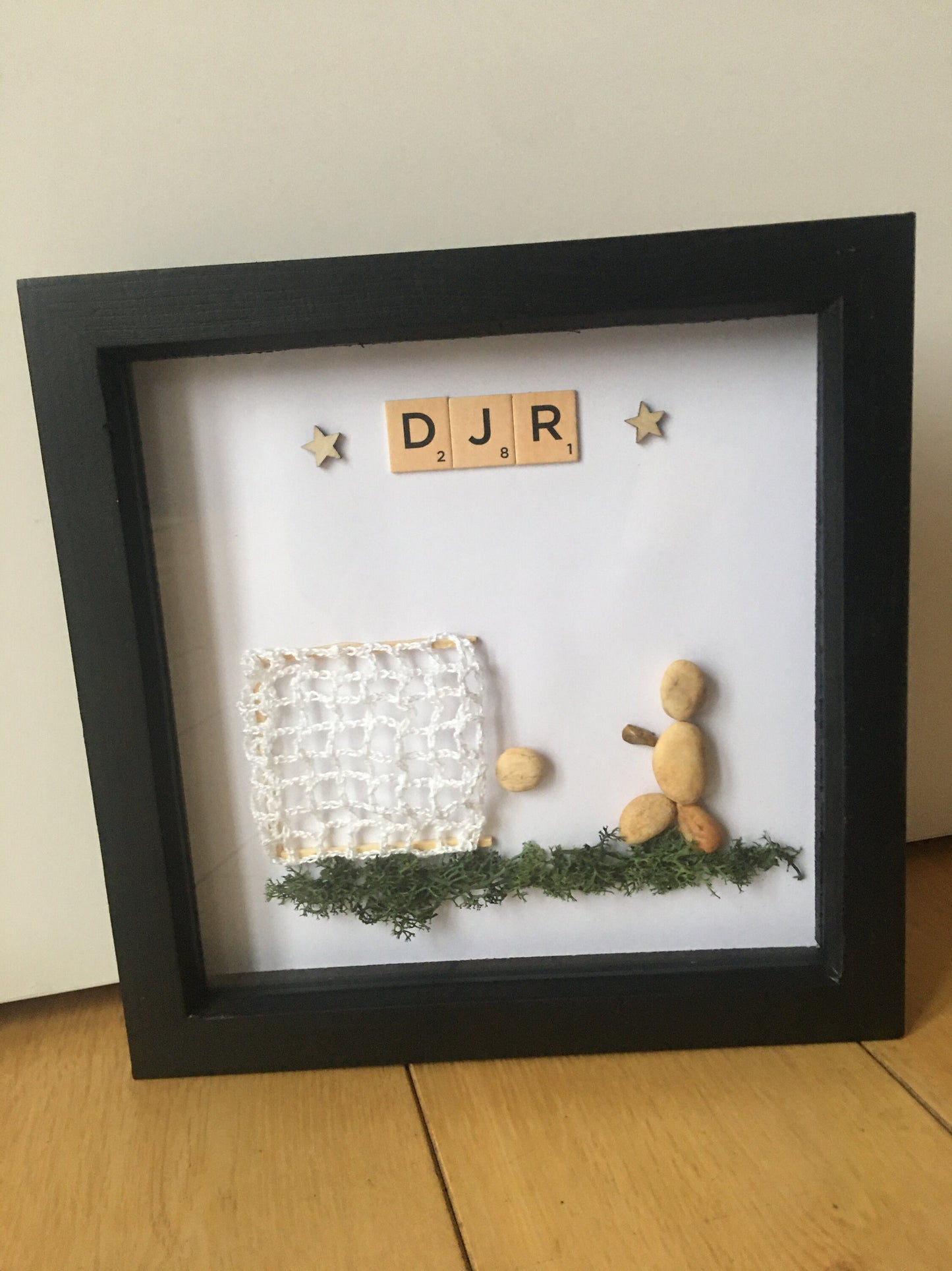 Football Pebble Artwork Frame, Personalised Football Artwork, Handmade Personalised Football Wall Hanging, Football Mural