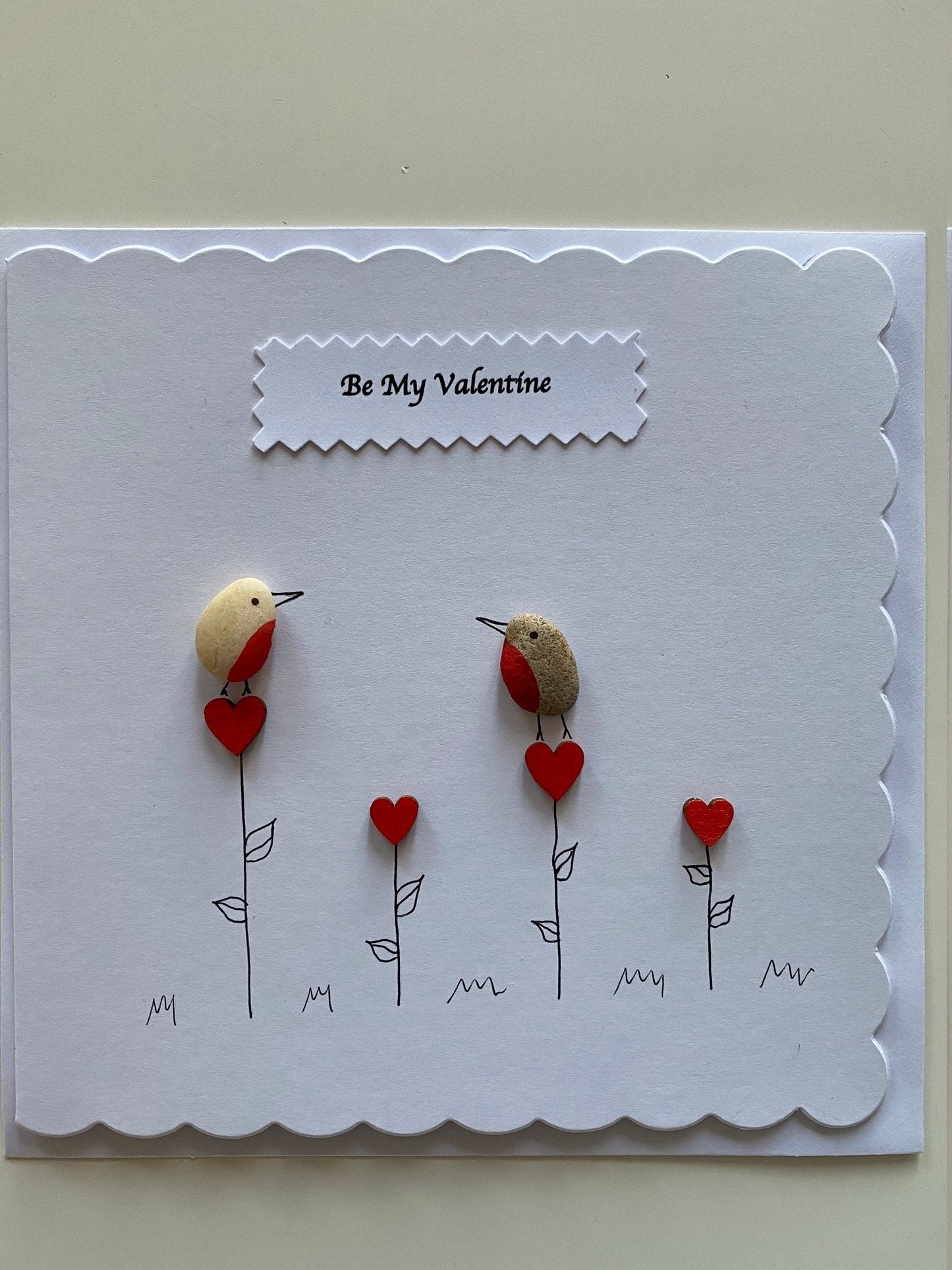 Valentine's Day Handmade Pebble Card, Pebble Artwork Valentine's Card, Personalised Valentine's Card, Be My Valentine Card