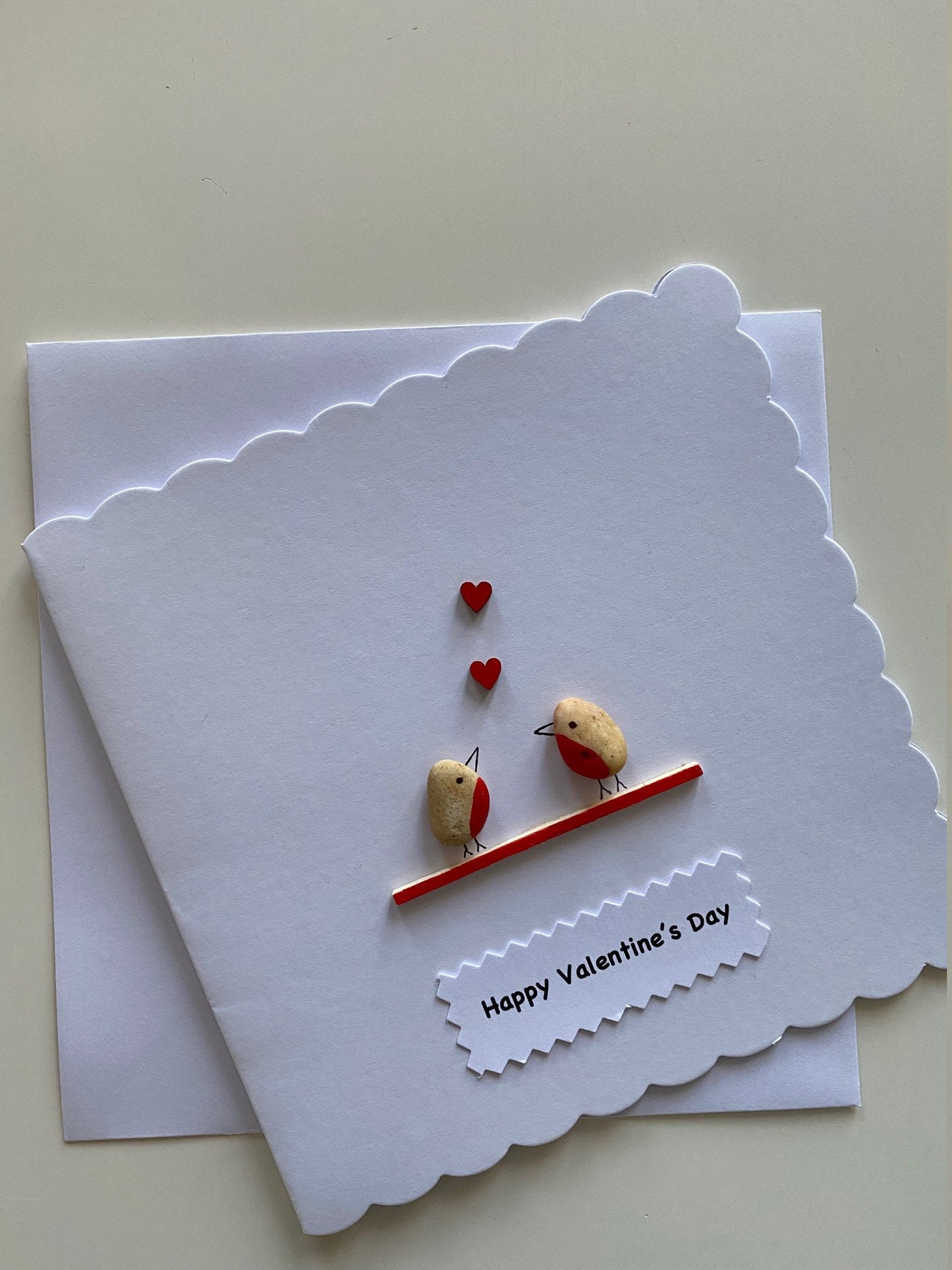 Valentine's Day Pebble Card, Happy Valentine's Day Handmade Card, Personalised Valentine's Card, Love Birds Card,
