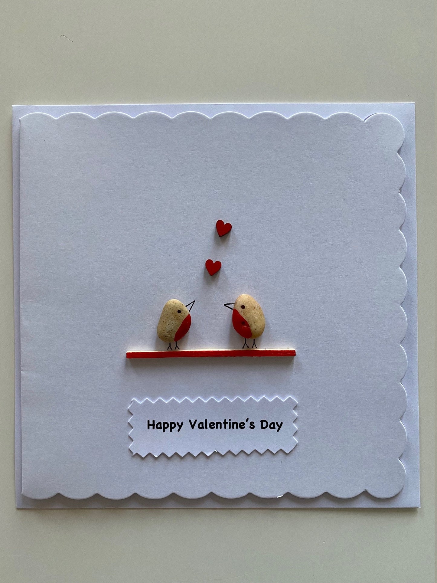 Valentine's Day Pebble Card, Happy Valentine's Day Handmade Card, Personalised Valentine's Card, Love Birds Card,