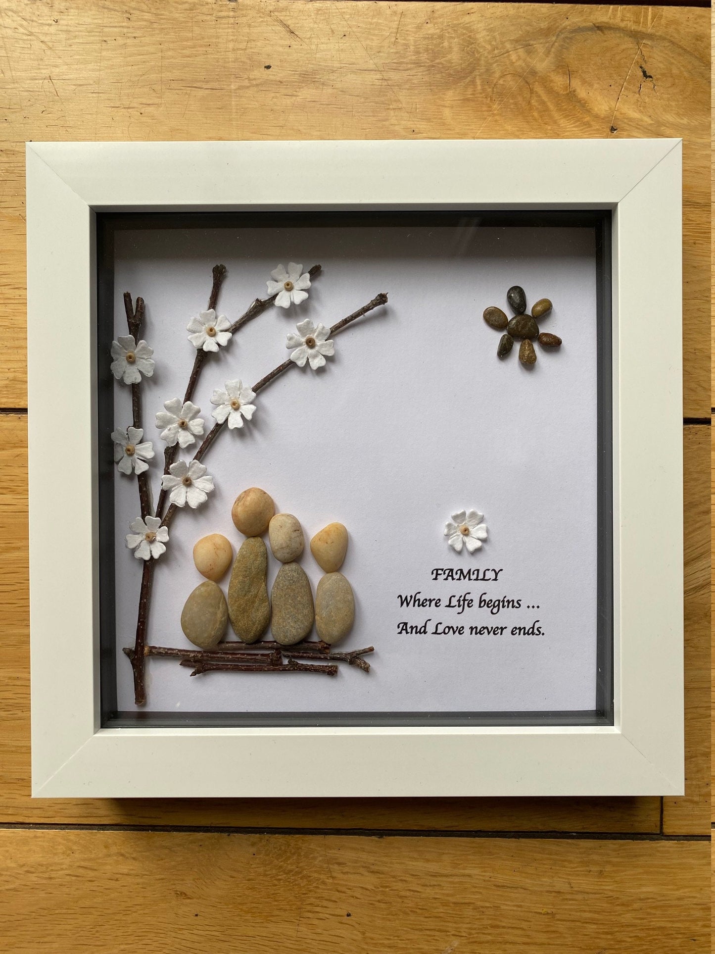 Personalised Family Pebble Picture, Family Pebble Art, Pebble Picture for Mum, Unique Pebble Gift for Family, Family Anniversary Pebble Gift