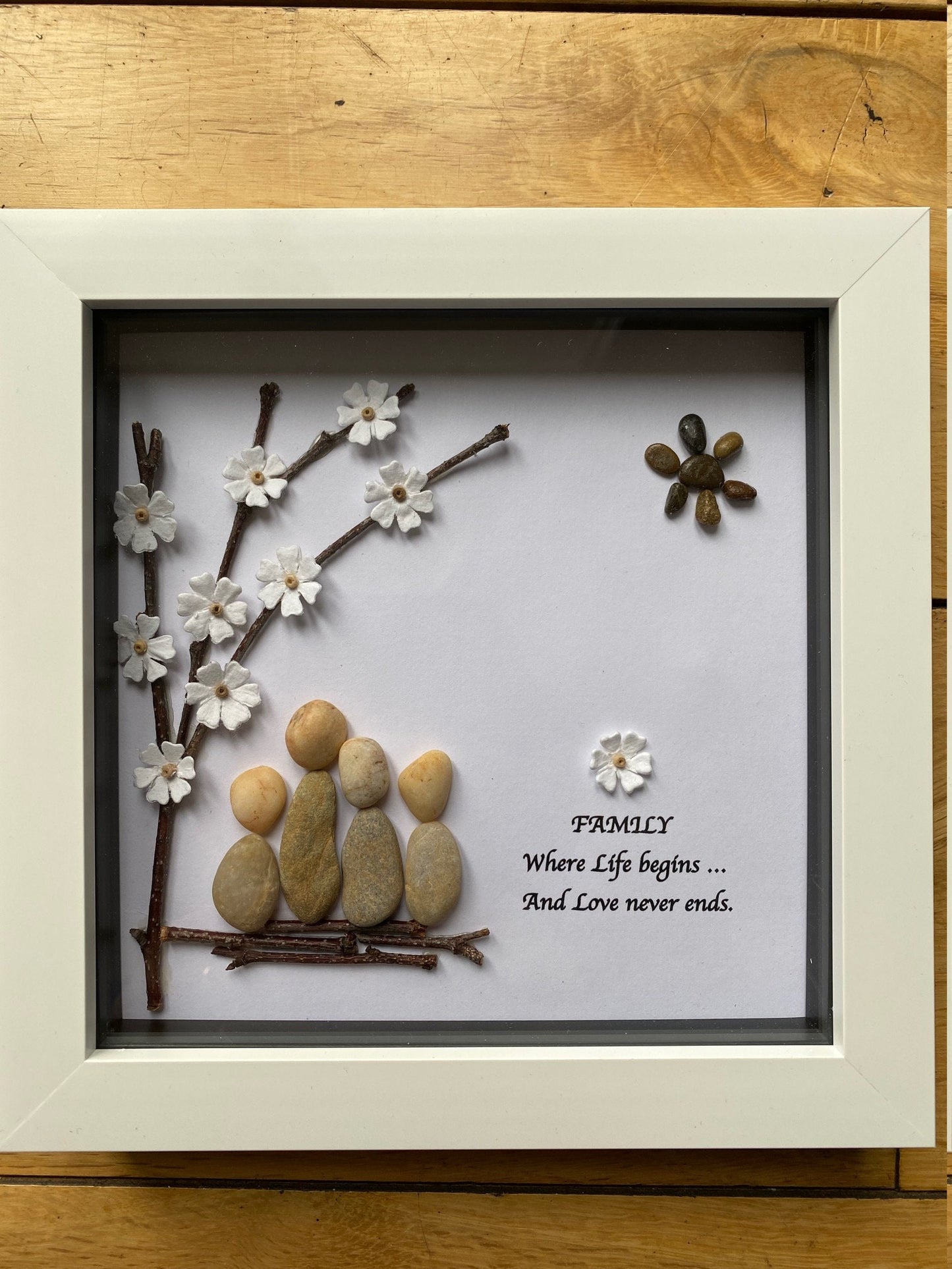 Personalised Family Pebble Picture, Family Pebble Art, Pebble Picture for Mum, Unique Pebble Gift for Family, Family Anniversary Pebble Gift