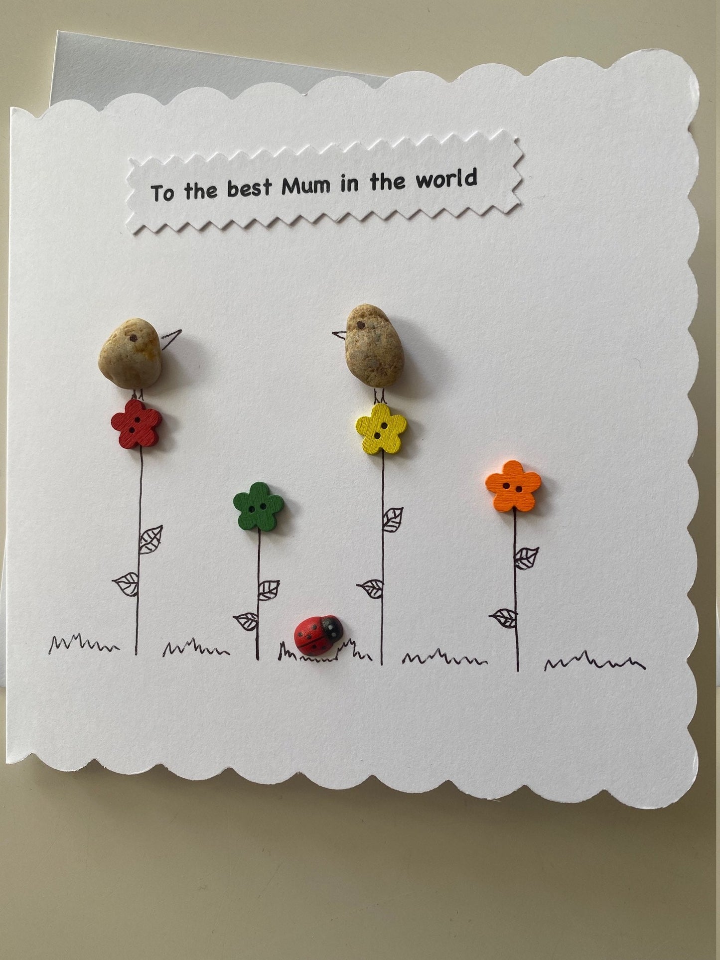 Mother's Day Handmade Card, Mother's Day Pebble Art Card, Personalised Card for Mum,