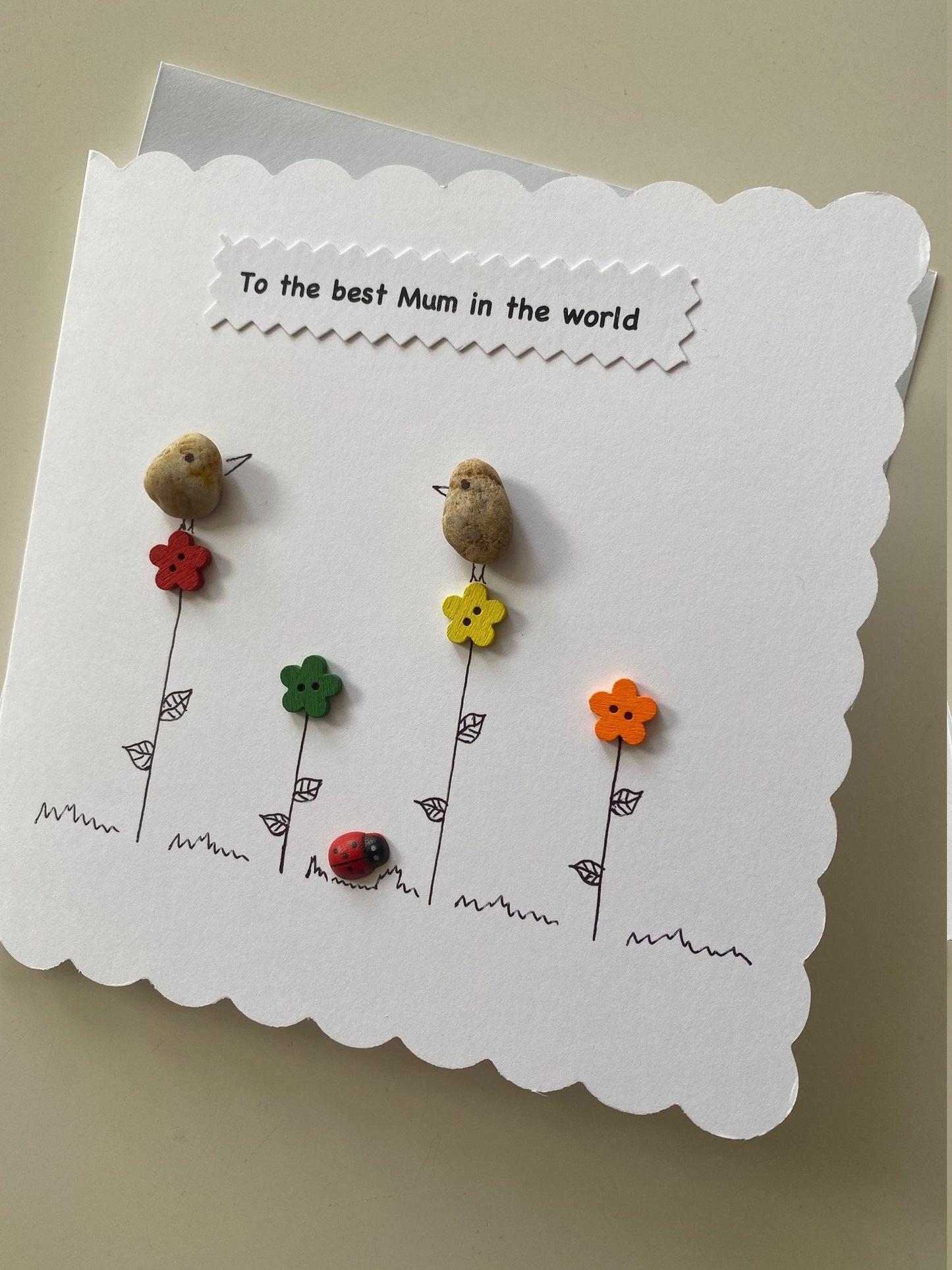 Mother's Day Handmade Card, Mother's Day Pebble Art Card, Personalised Card for Mum,