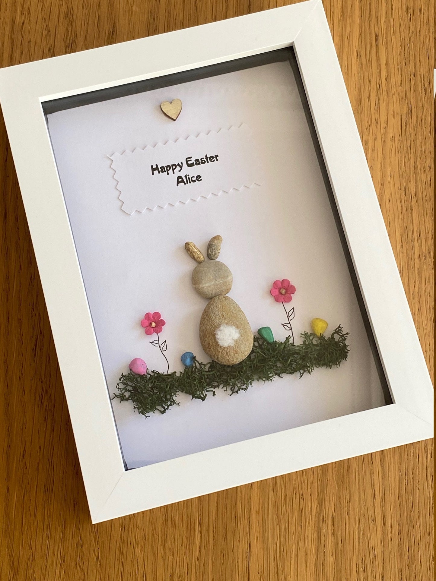 Easter Pebble Frame, Personalised Easter Bunny Gift, Bunny Frame, Happy Easter Pebble Artwork, Personalised Easter Gift