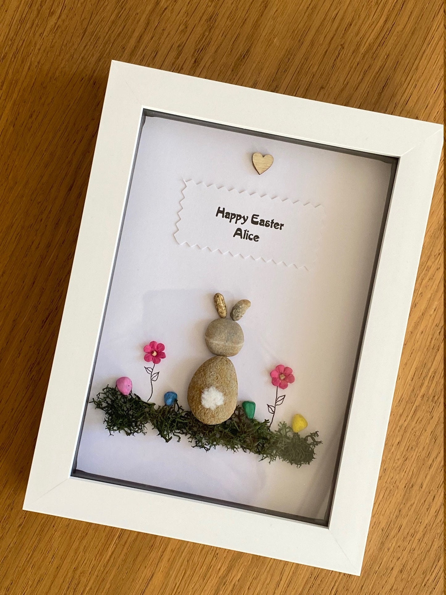 Easter Pebble Frame, Personalised Easter Bunny Gift, Bunny Frame, Happy Easter Pebble Artwork, Personalised Easter Gift