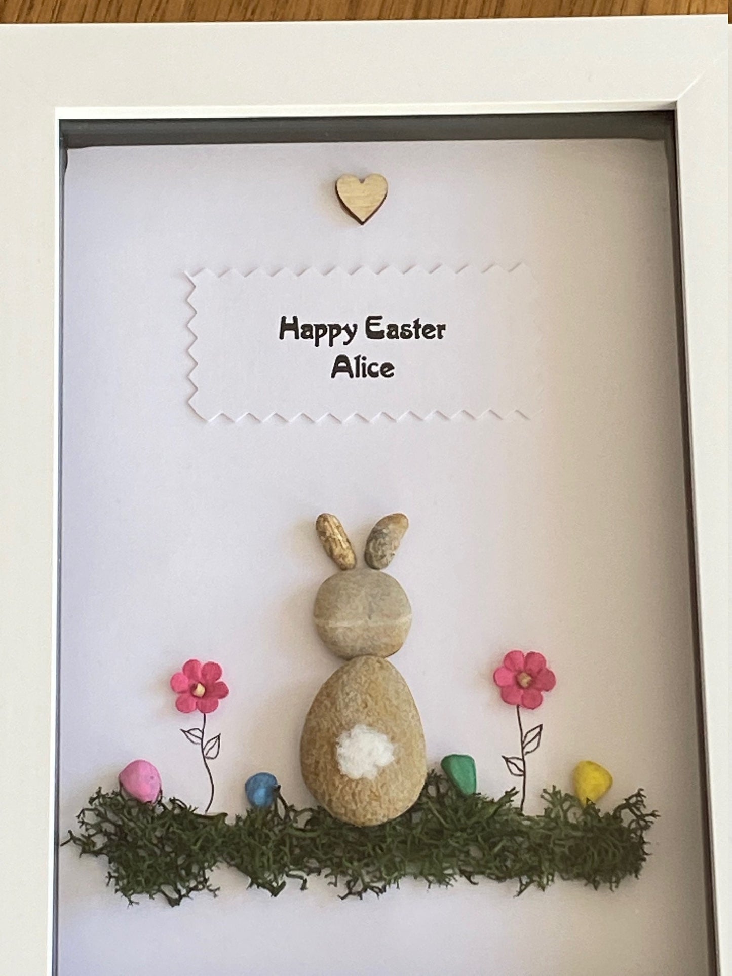 Easter Pebble Frame, Personalised Easter Bunny Gift, Bunny Frame, Happy Easter Pebble Artwork, Personalised Easter Gift