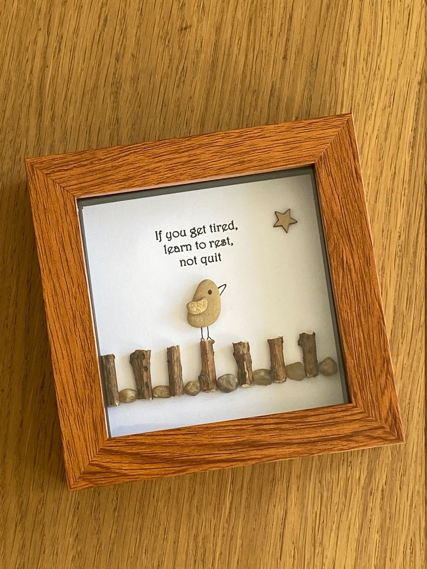 Bird Resting Pebble Frame, Inspirational Gift, Personalised Gift for a Friend, Pebble Artwork Gift
