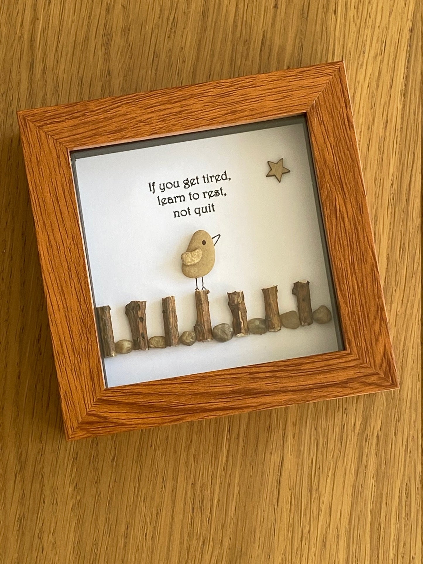 Bird Resting Pebble Frame, Inspirational Gift, Personalised Gift for a Friend, Pebble Artwork Gift