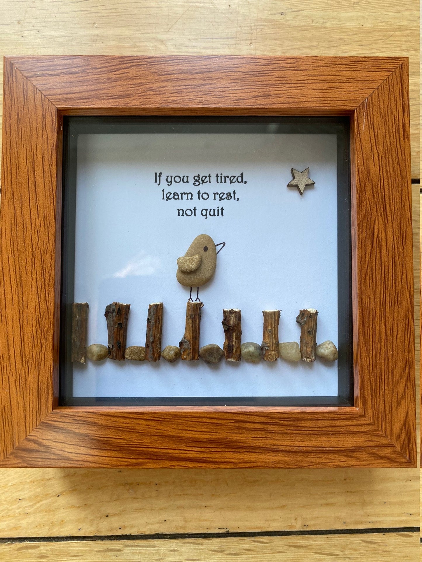 Bird Resting Pebble Frame, Inspirational Gift, Personalised Gift for a Friend, Pebble Artwork Gift
