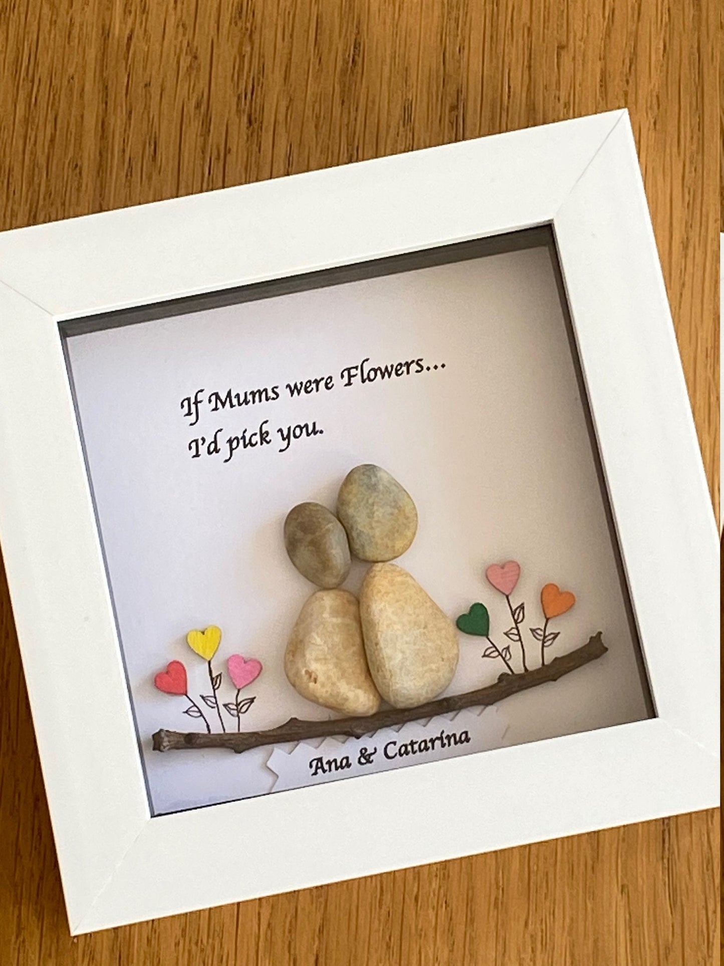 Personalised Mum Pebble Picture, Unique Pebble Picture for Grandmother, Unique Pebble Picture for Mom, Framed Pebble Picture for Mummy