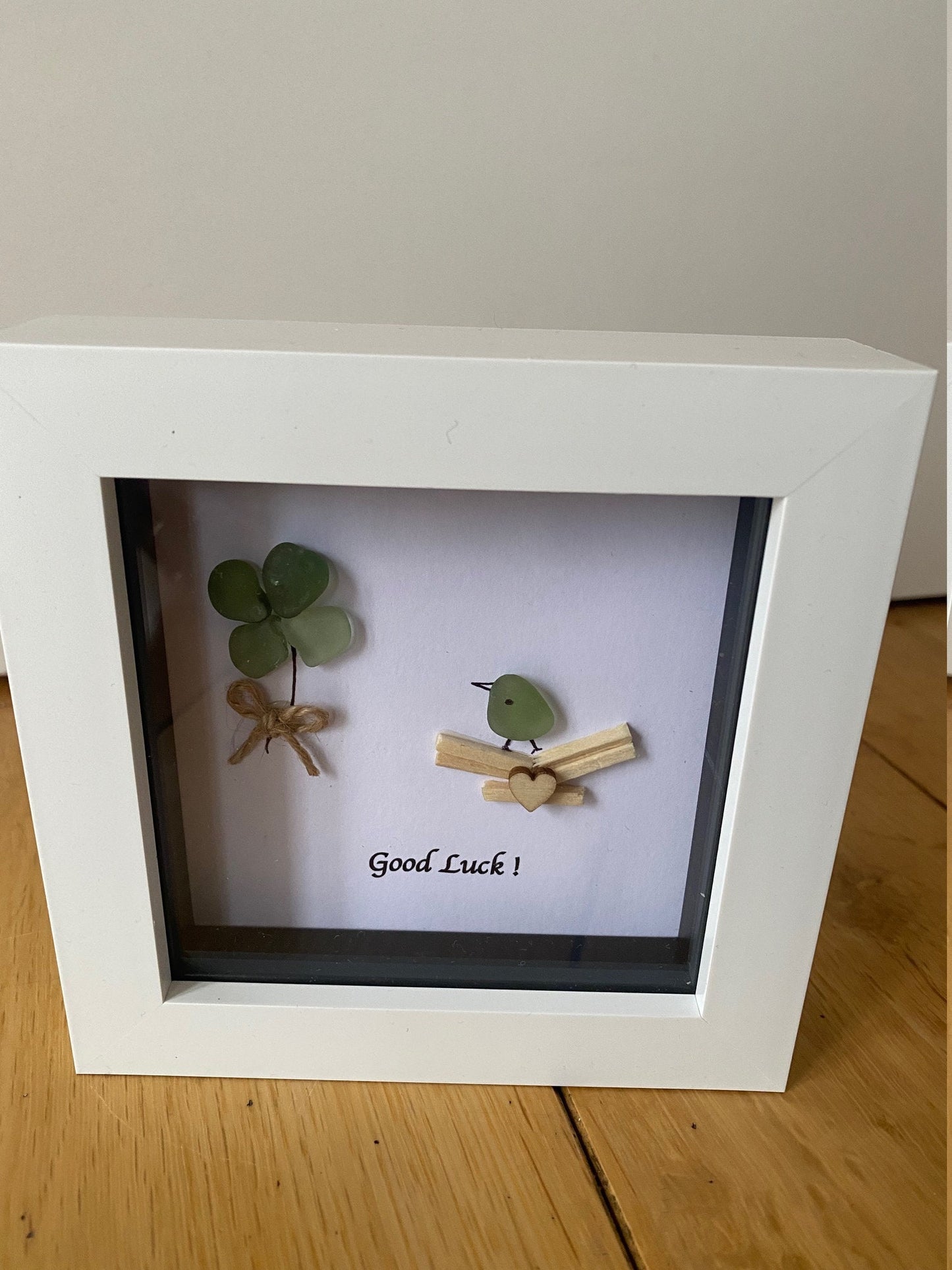 Sea Glass Good Luck Gift, Sea Glass Frame, Good Luck Gift, Four Leaf Clover Gift, Personalised Sea Glass Frame