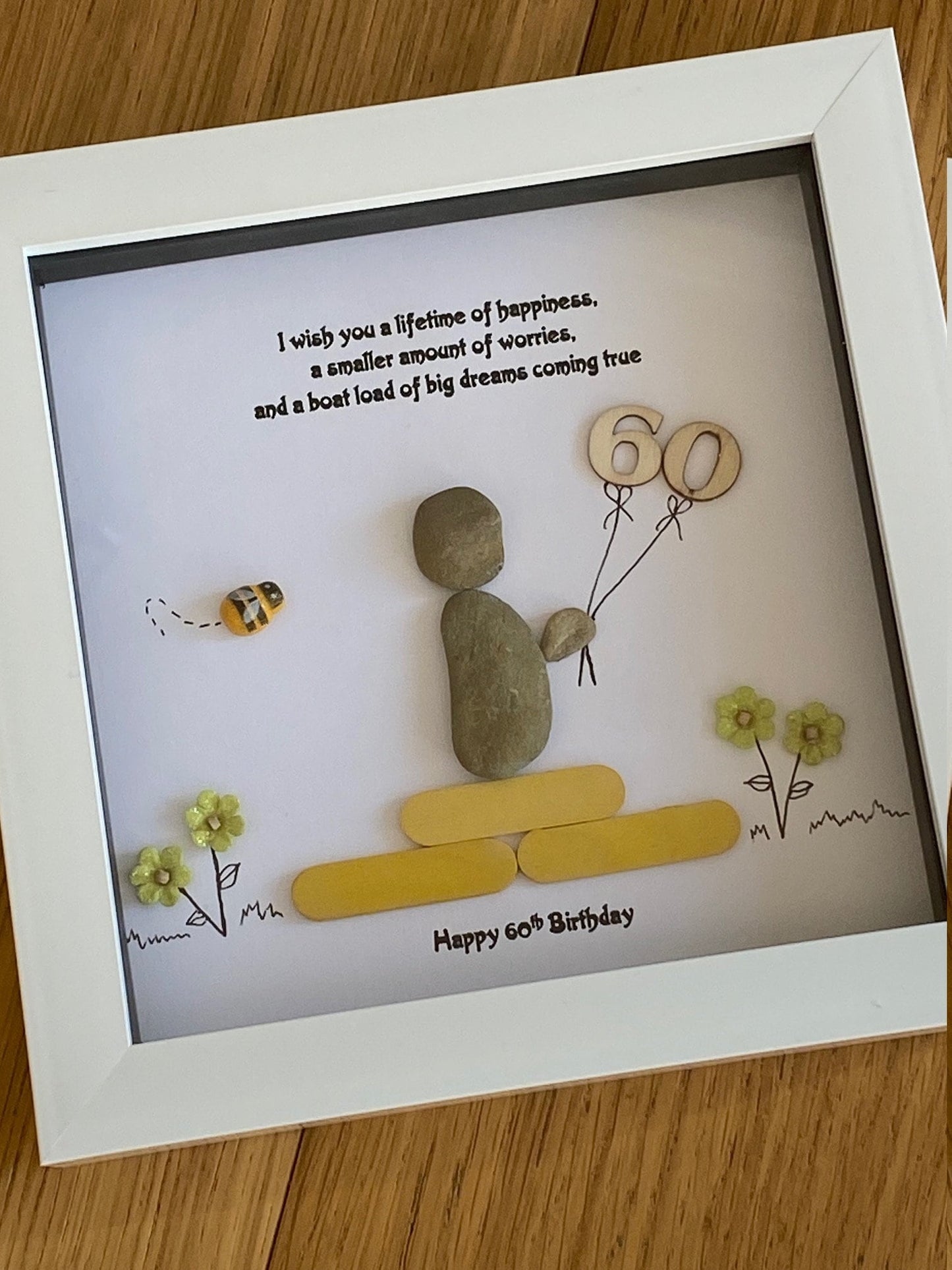 Personalised Birthday Milestone Pebble Picture, 60th Birthday Gift, Birthday Gift for Bestie, Birthday Gift for Grandma, Handmade Gift