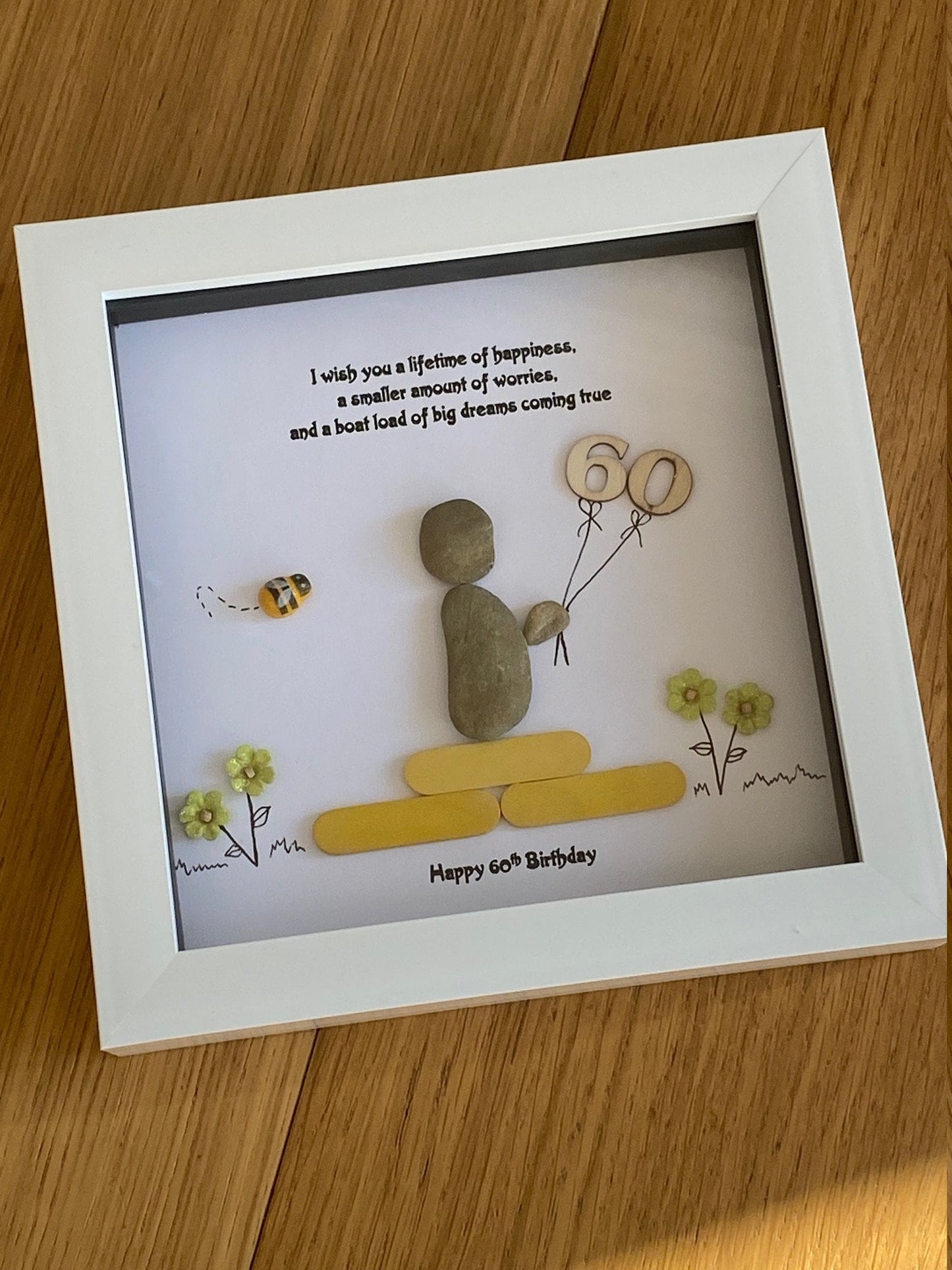 Personalised Birthday Milestone Pebble Picture, 60th Birthday Gift, Birthday Gift for Bestie, Birthday Gift for Grandma, Handmade Gift