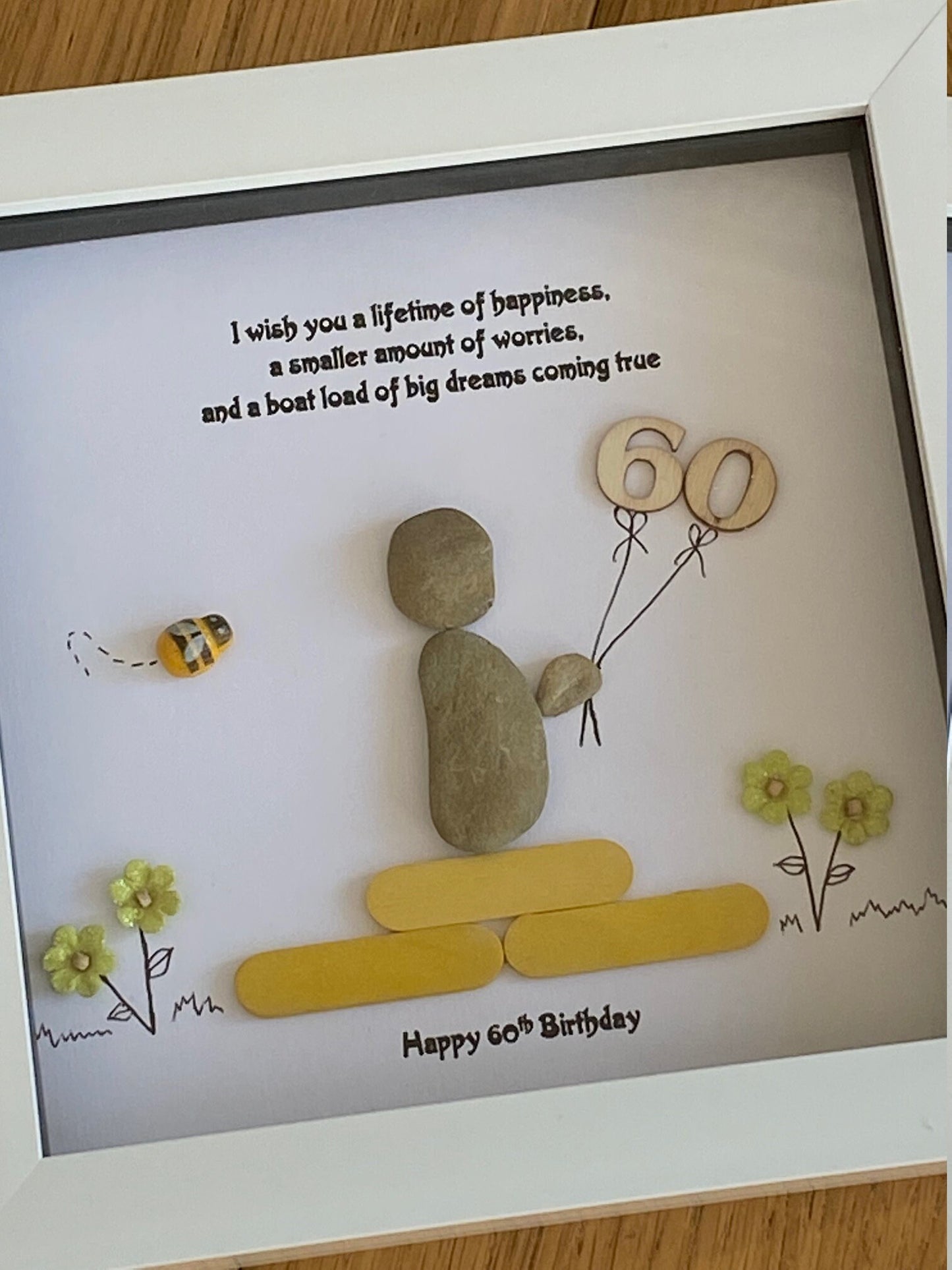 Personalised Birthday Milestone Pebble Picture, 60th Birthday Gift, Birthday Gift for Bestie, Birthday Gift for Grandma, Handmade Gift