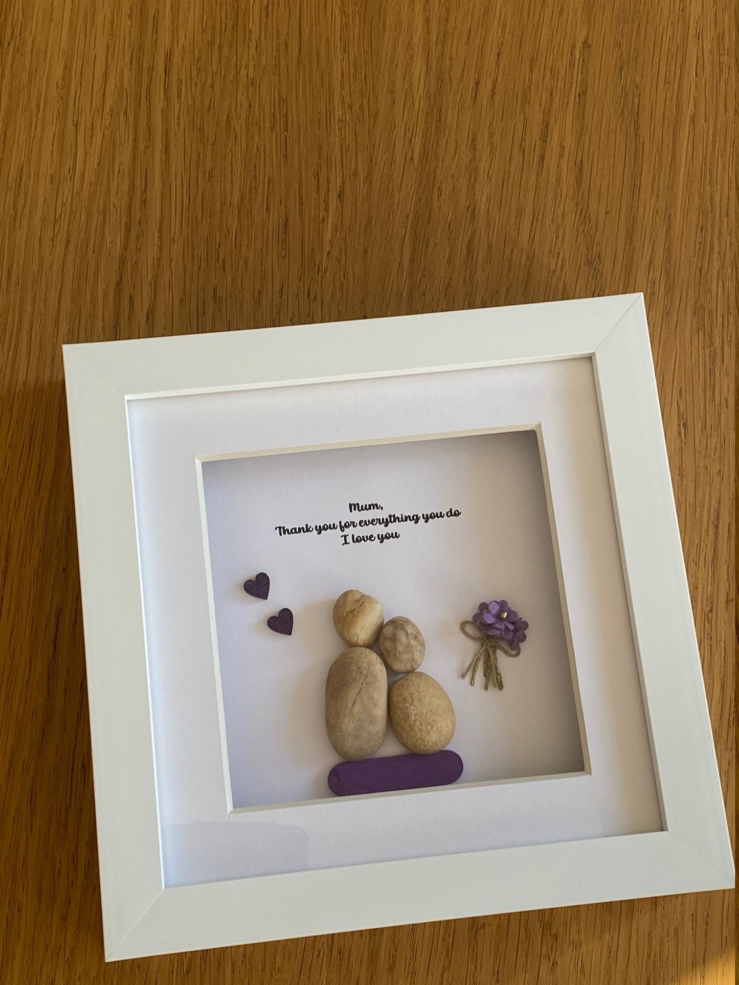 Personalised Mum Pebble Picture, Framed Pebble Gift for Mum, Mother's Day Birthday Gift, Pebble Picture for Mom, Mum Pebble Art