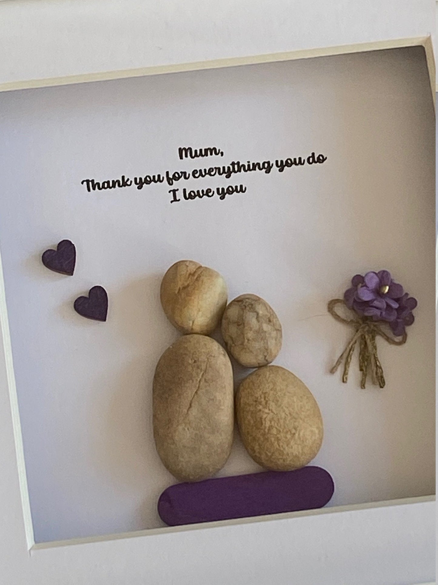 Personalised Mum Pebble Picture, Framed Pebble Gift for Mum, Mother's Day Birthday Gift, Pebble Picture for Mom, Mum Pebble Art