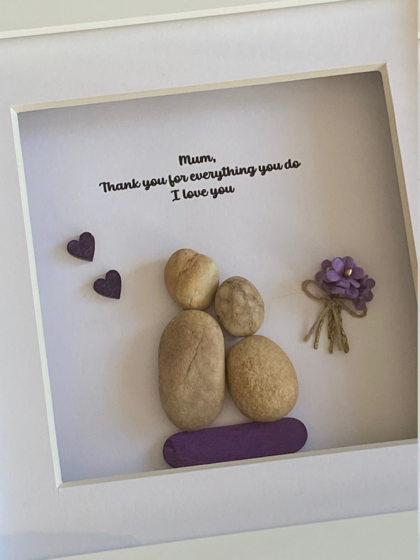 Personalised Mum Pebble Picture, Framed Pebble Gift for Mum, Mother's Day Birthday Gift, Pebble Picture for Mom, Mum Pebble Art