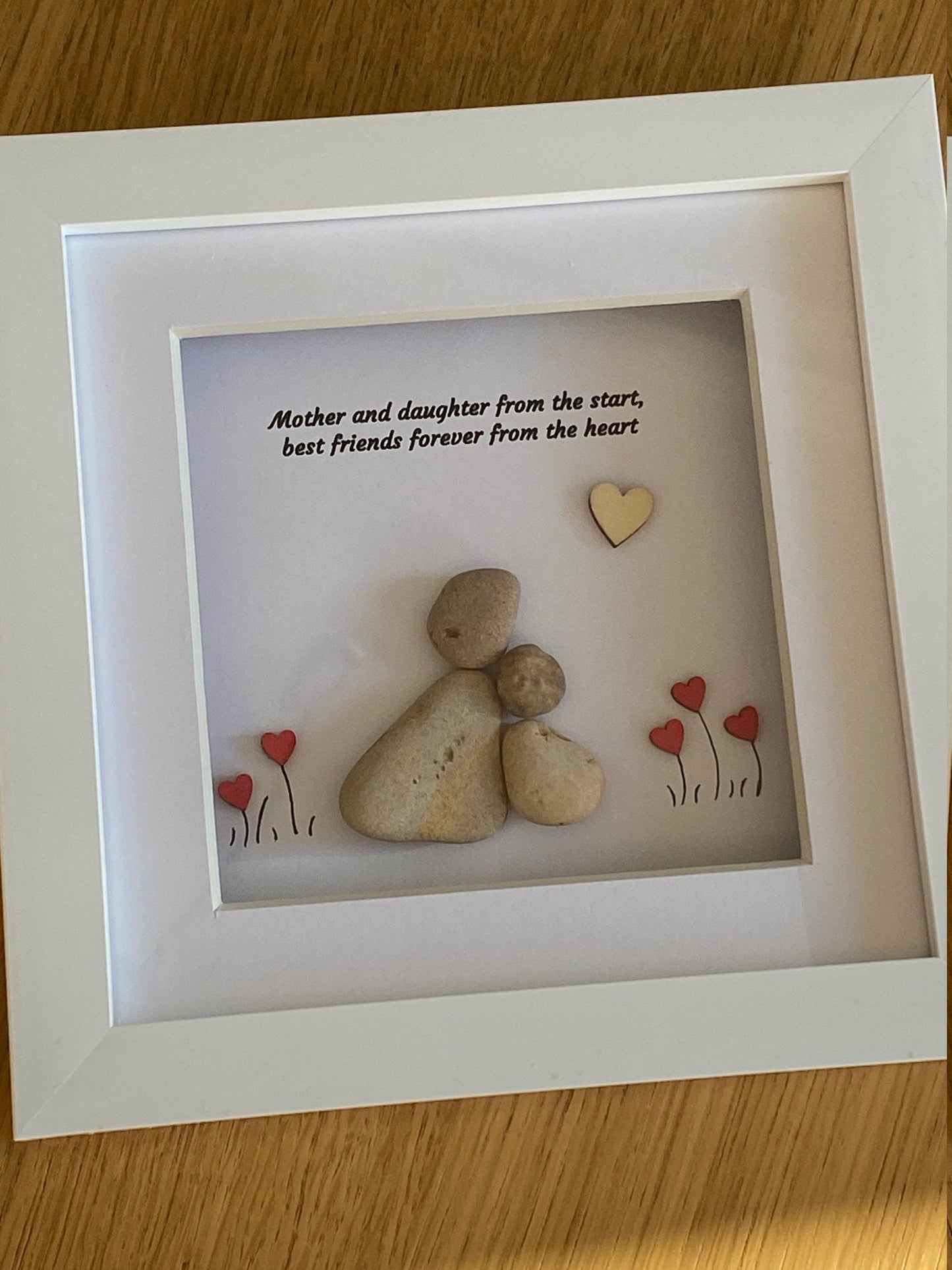 Personalised Mother Pebble Picture, Unique Pebble Gift for Mom, Personalised Handmade Picture for Mum, Mother & Daughter Pebble Gift